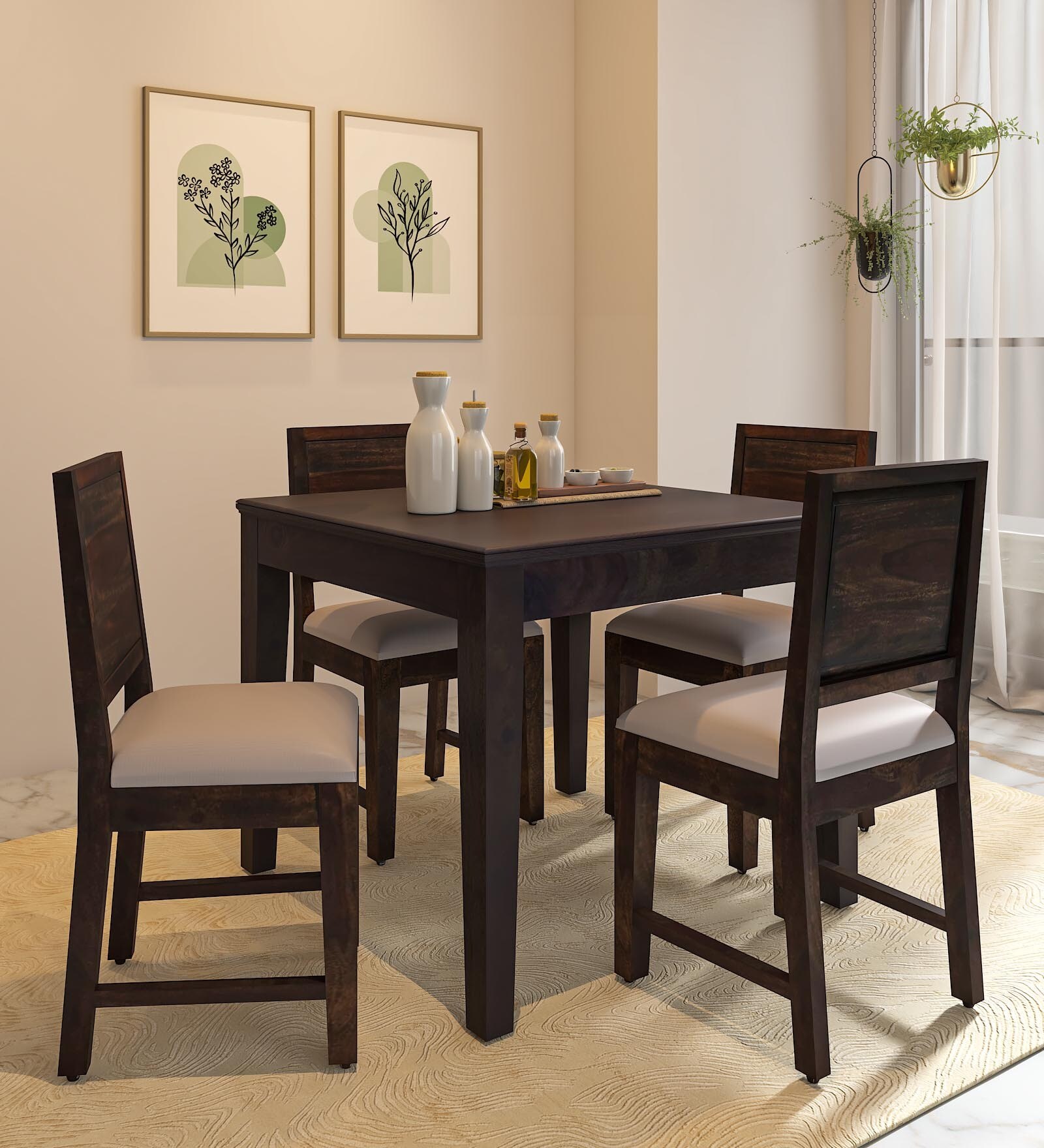 Stanfield Sheesham Wood 4 Seater Dining Set In Warm Chestnut Finish