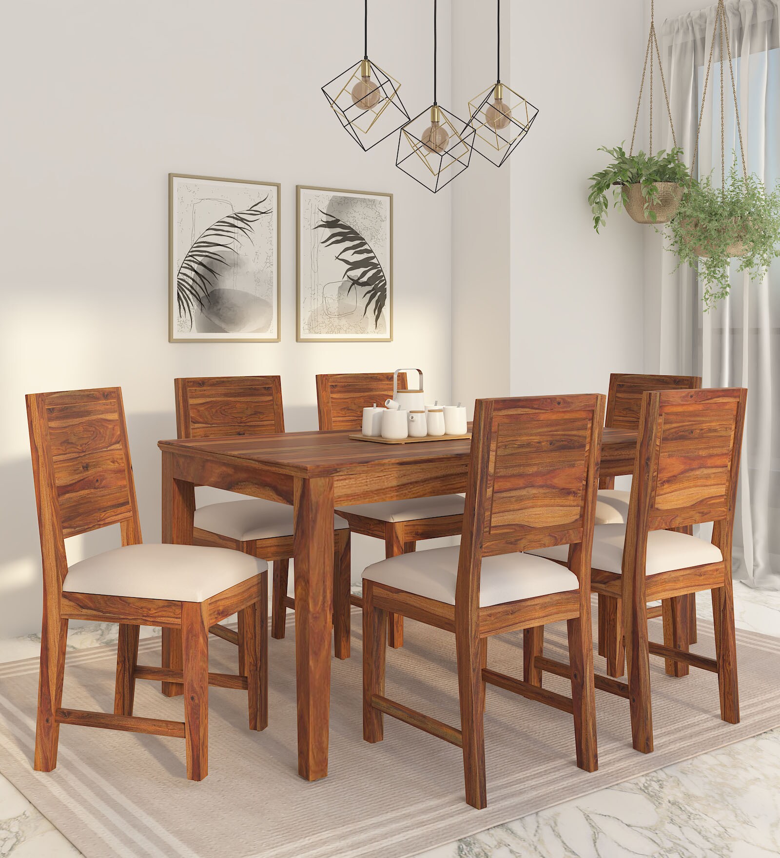 Stanfield Sheesham Wood 6 Seater Dining Set In Provincial Teak Finish