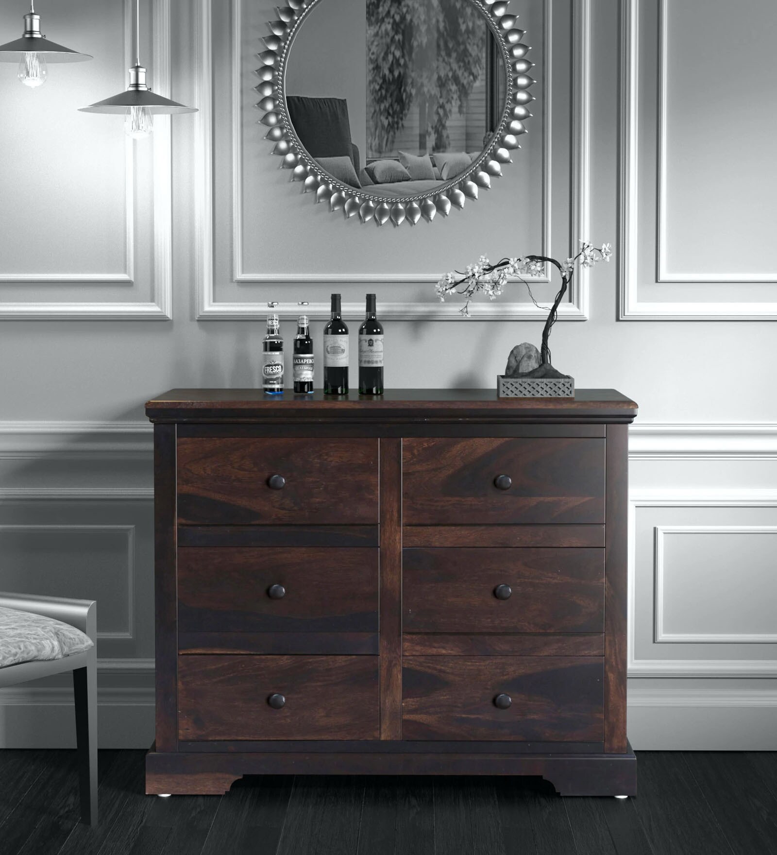 Stanfield Sheesham Wood Chest of Drawers in Warm Chestnut Finish