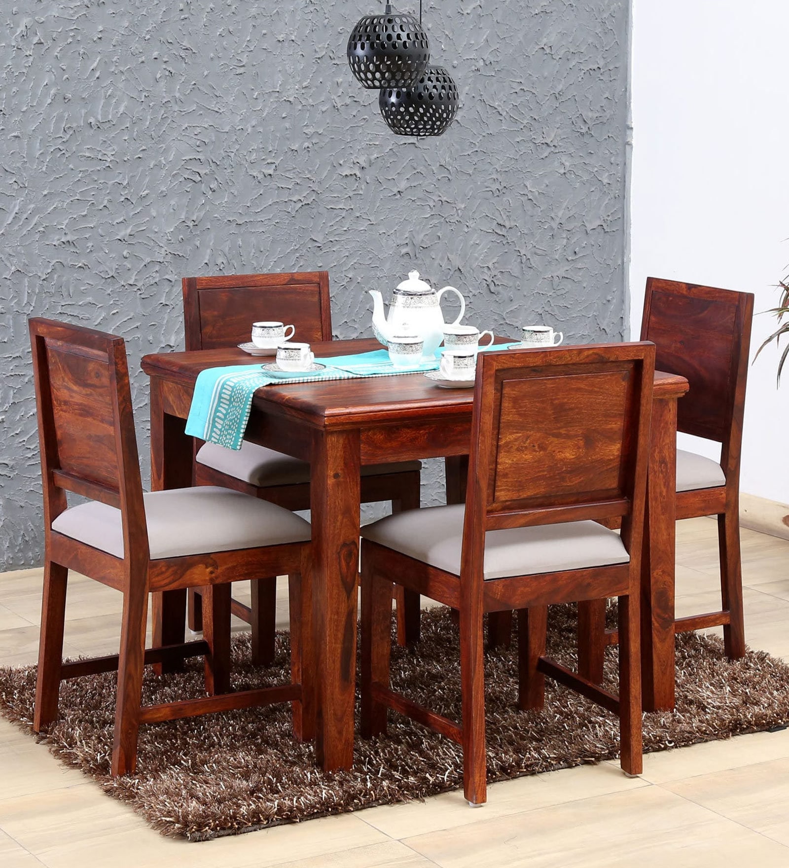 Buy Stanfield Sheesham Wood 4 Seater Dining Set In Honey Oak Finish at ...