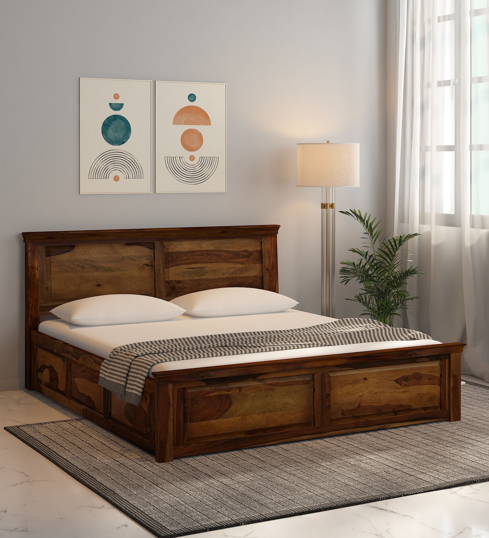 Buy Stanfield Sheesham Wood King Size Bed In Scratch Resistant Provincial Teak Finish With Box 