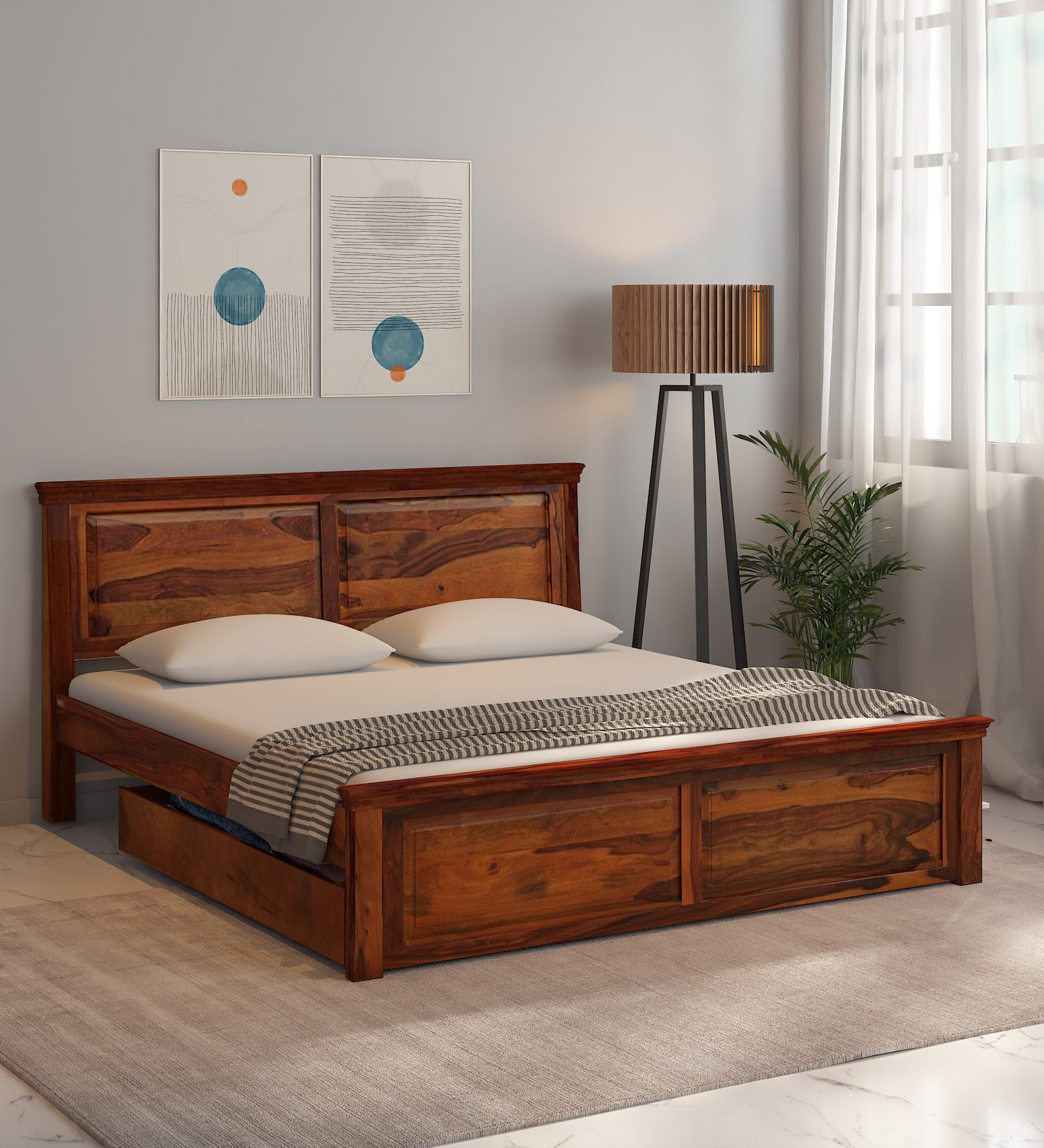 Buy Stanfield Sheesham Wood Queen Size Bed In Scratch Resistant Honey