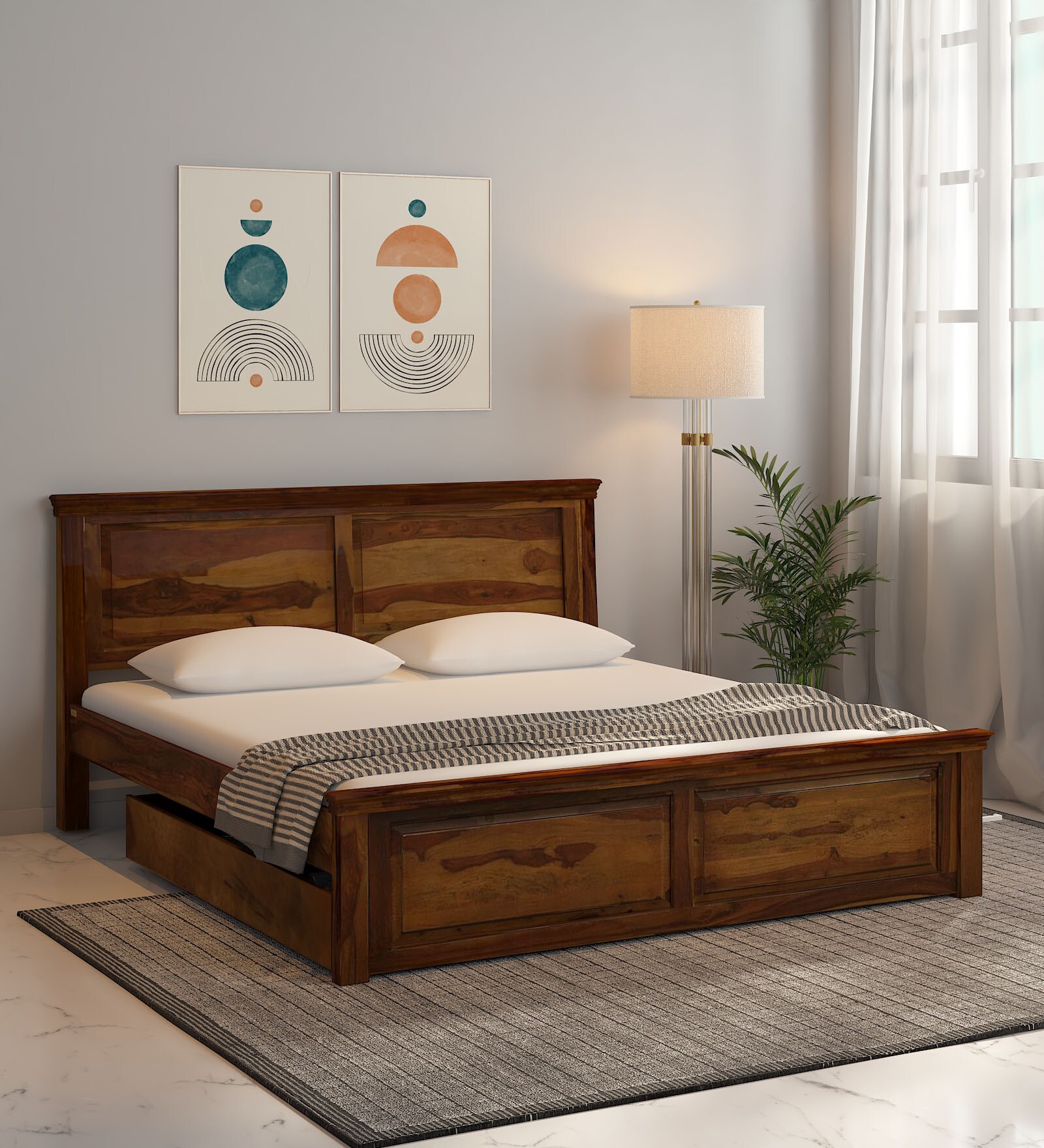 Buy Stanfield Sheesham Wood Queen Size Bed in Scratch Resistant ...