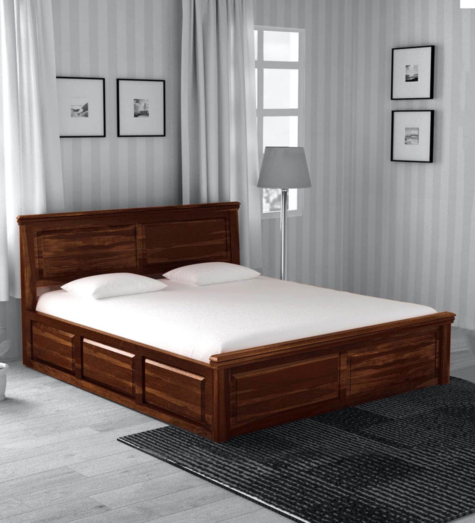 Buy Stanfield Solid Wood Queen Size Bed with Storage in Provincial Teak