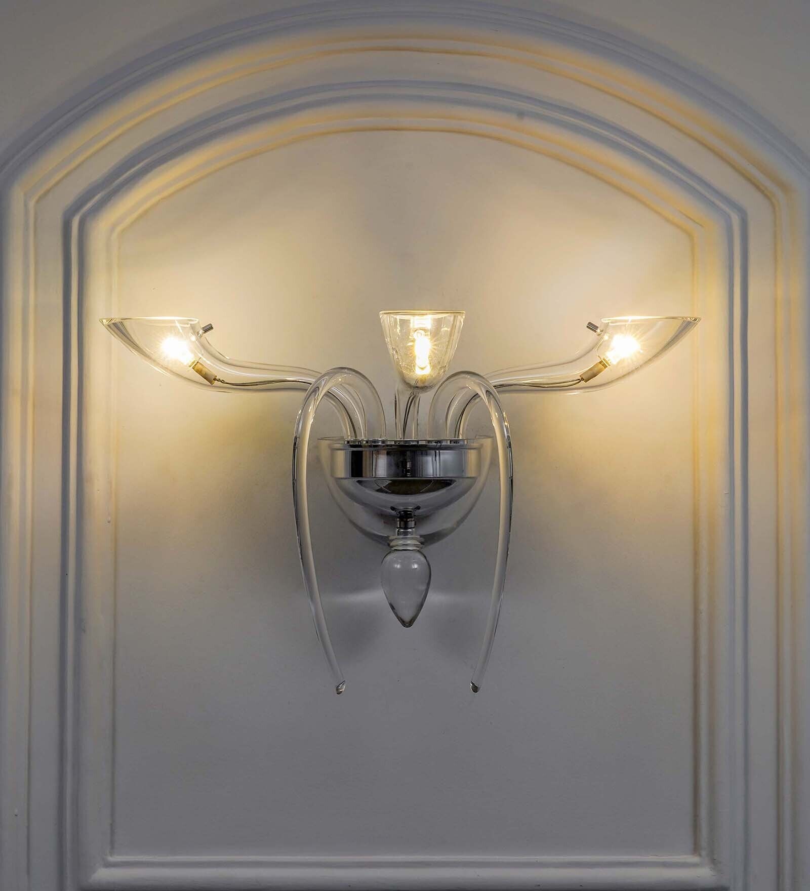 Stanford Triple Arm Crystal Wall Light With Clear Glass & Chrome Finish Modern Decorative Wall Lamp For Bedroom, Living Room & Hallway (Led Compatible)