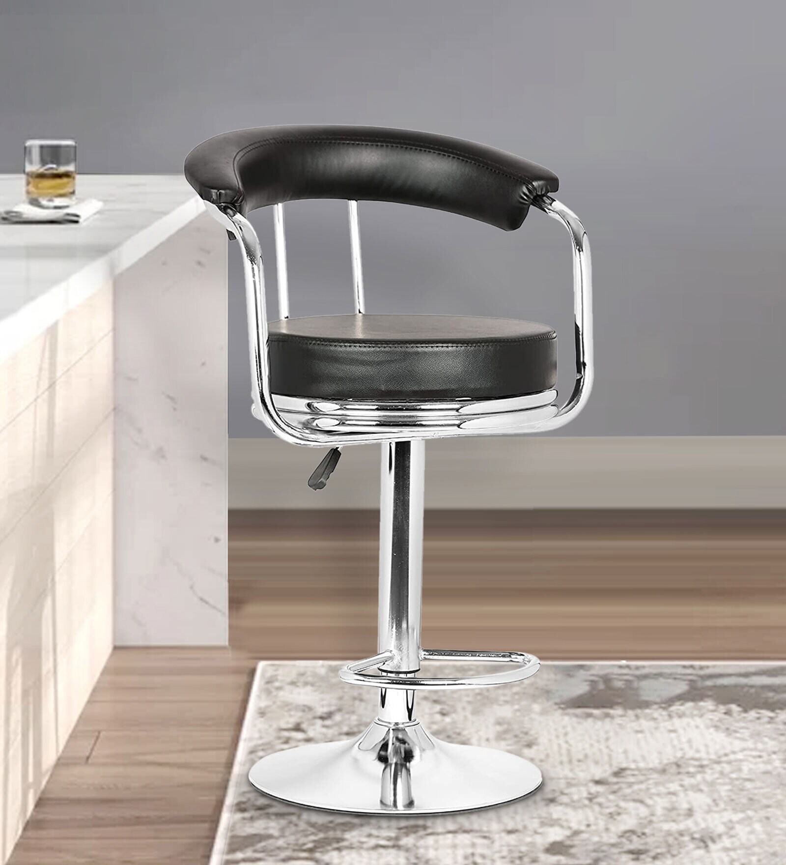 Stanley Leatherette Bar Stool In Black Colour