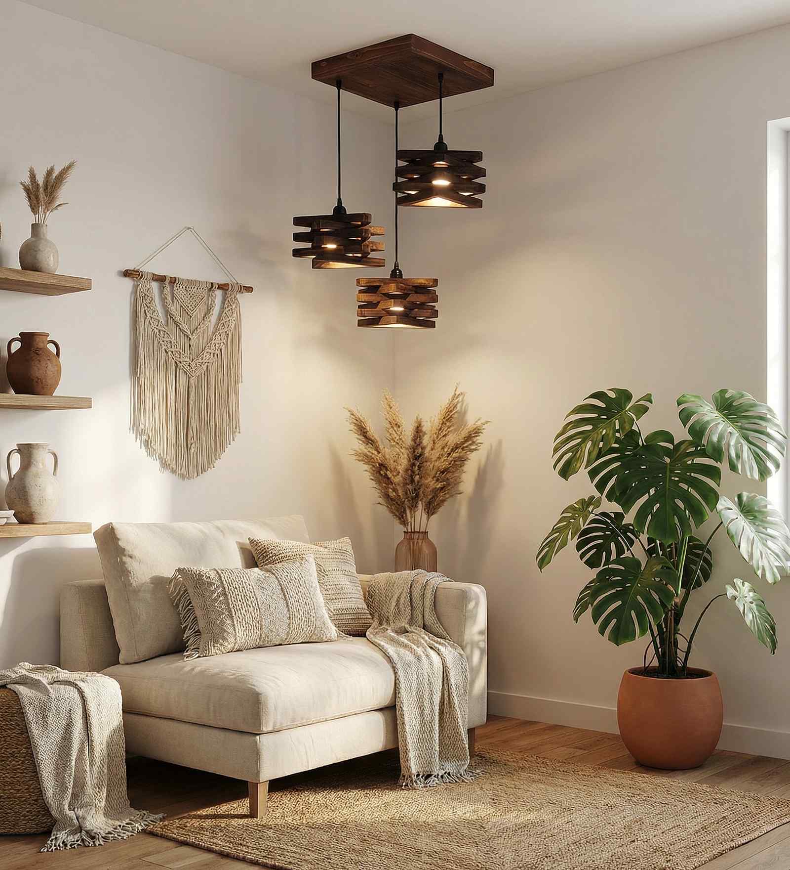 Star Brown Solid Wood  Cluster Hanging Light