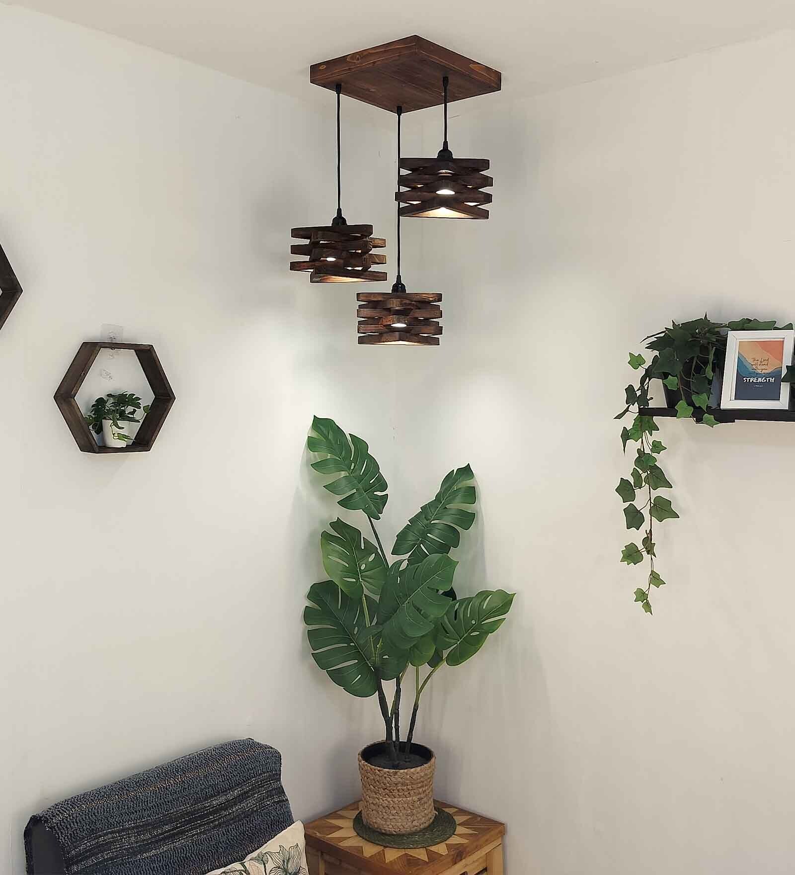 Star Brown Solid Wood  Cluster Hanging Light
