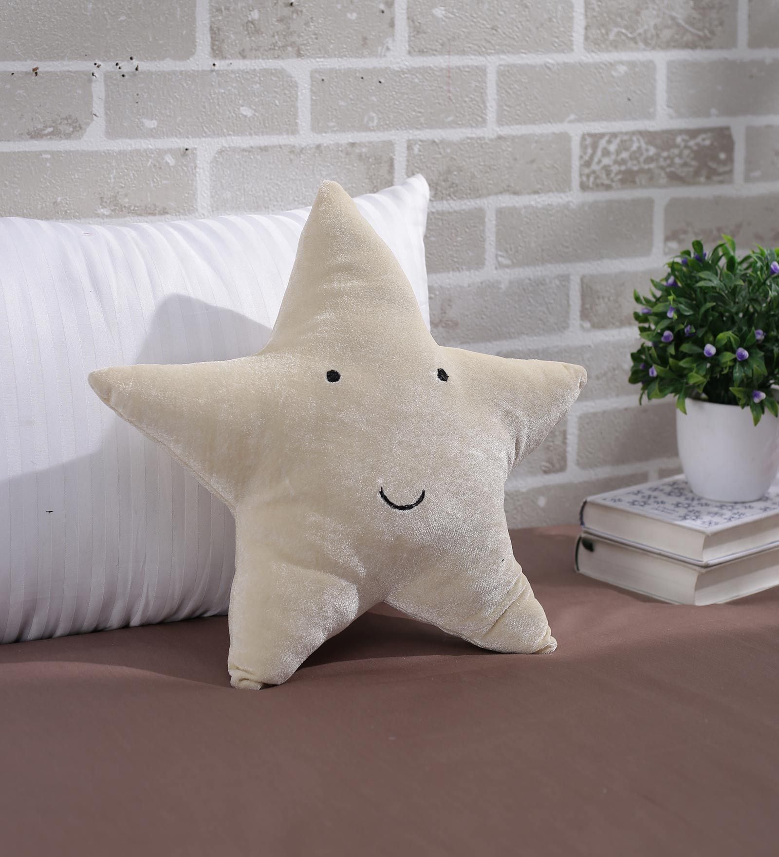 Beige Cotton Star Shaped Cushion