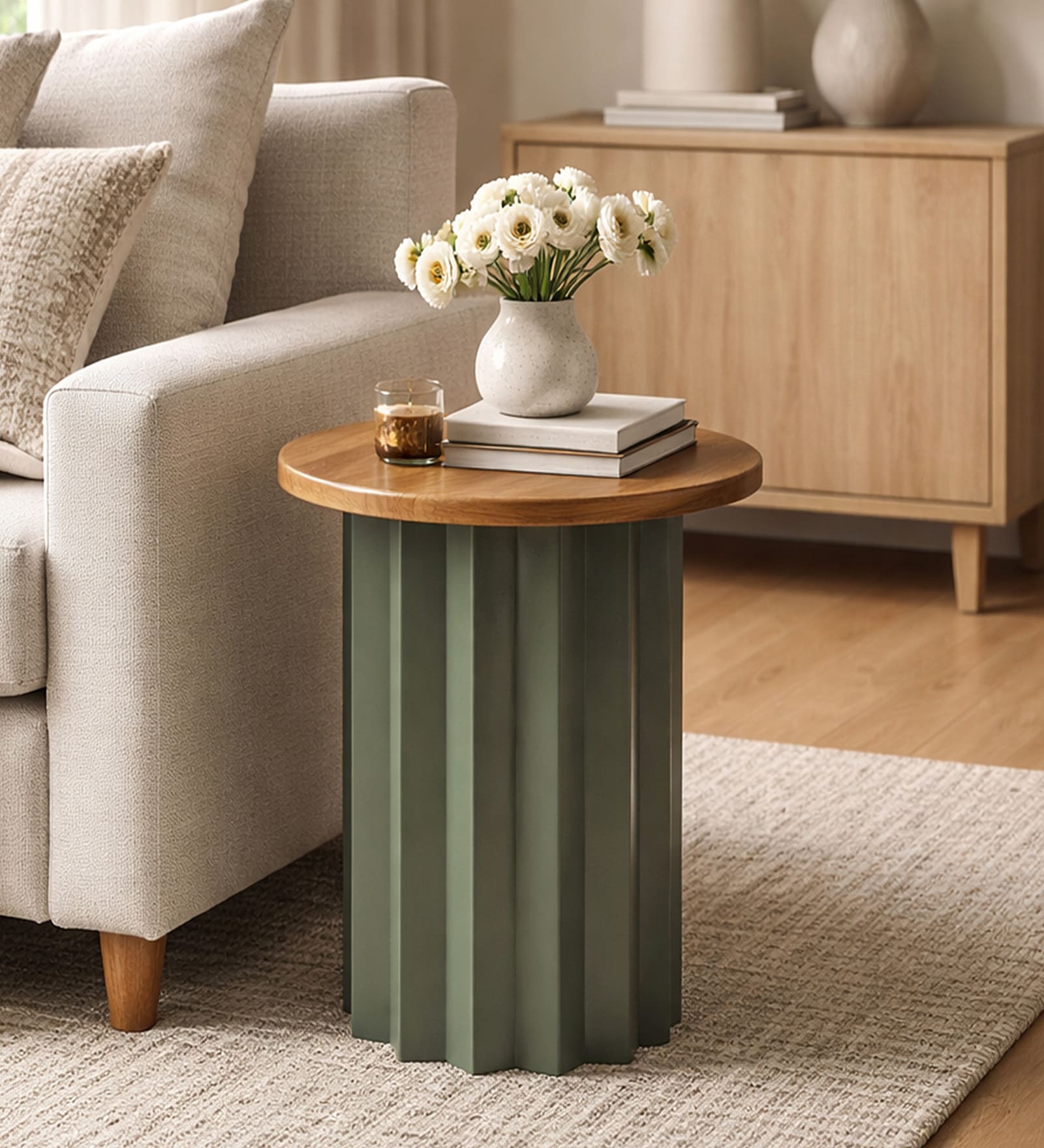 Star Side Table Exotic Teak In Olive Green Finish