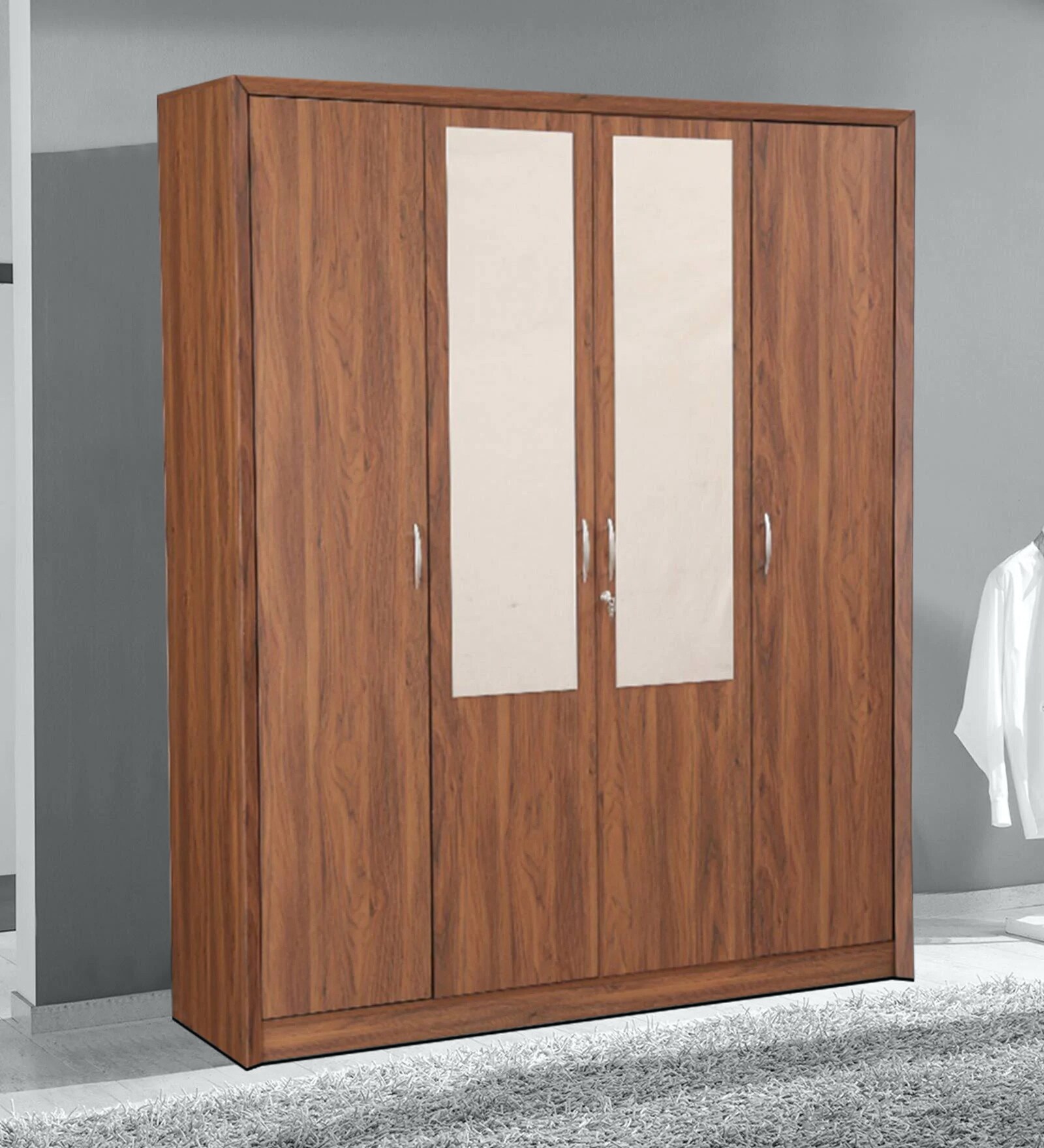 Stark 4 Door Wardrobe in Walnut Finish with Mirror