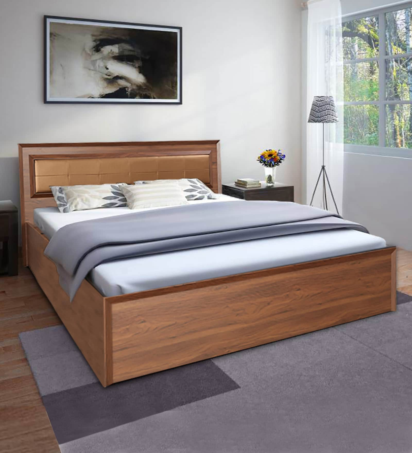 Buy Stark King Size Bed With Box Storage in Walnut Finish by HomeTown ...