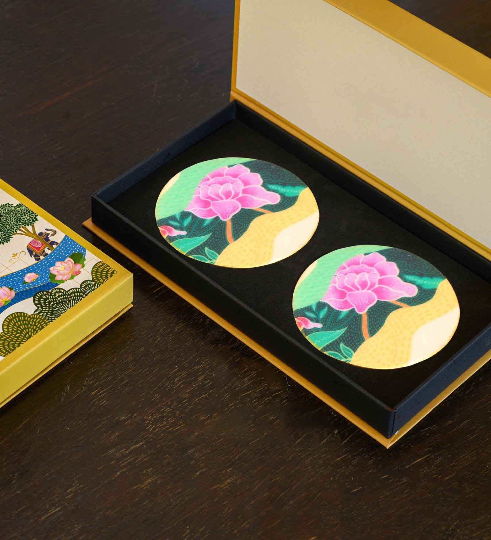 Starry Kantha Multicolour (4 x 4 Inches) Marble (Set of 2) Coasters