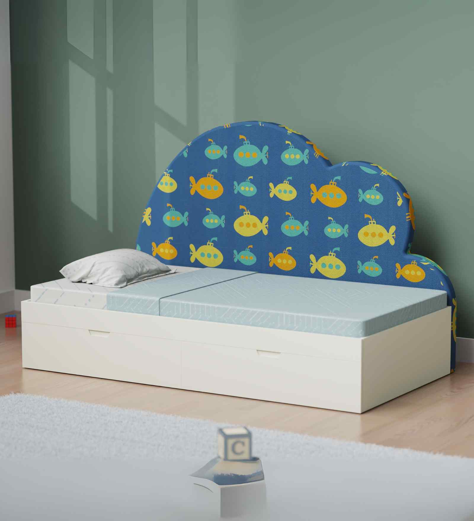 Starry Nights Single Bed With White Drawers Storage & Fish Bowl Print