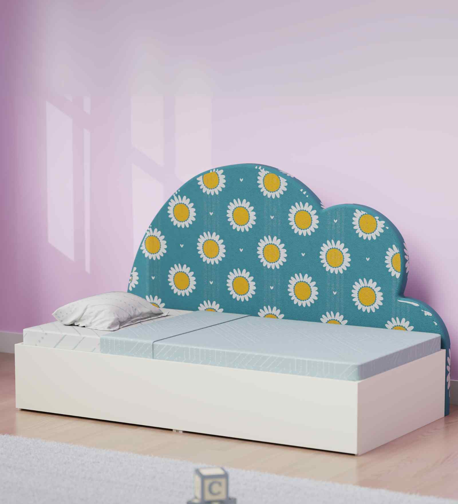 Starry Nights Trundle Bed In White Color With Daisies Print