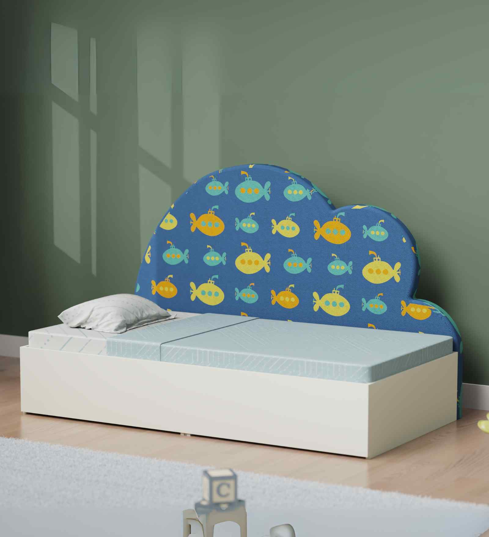 Starry Nights Trundle Bed In White Colour With Fish Bowl Print