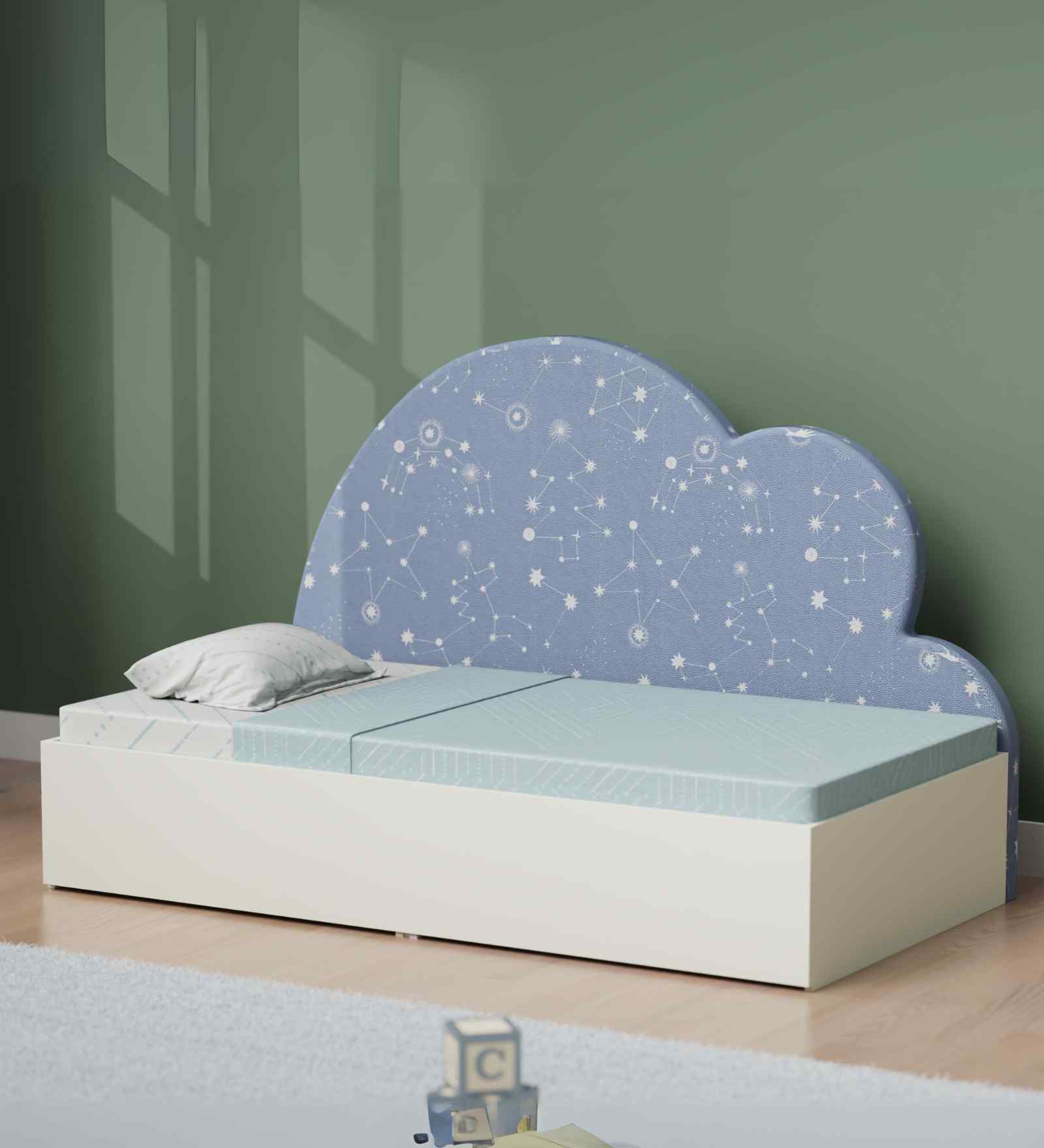 Starry Nights Trundle Bed In White Colour With Guided Paths Print
