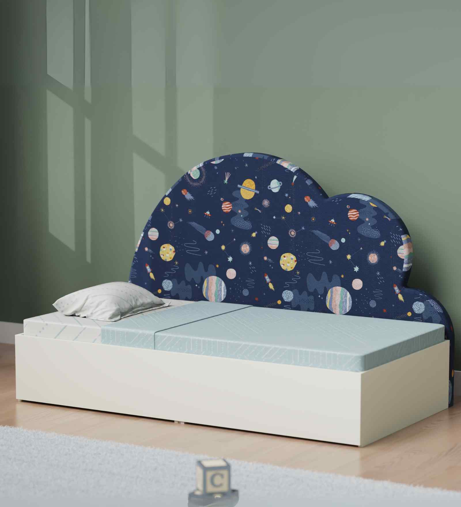 Starry Nights Trundle Bed In White Colour With Odyssey Print