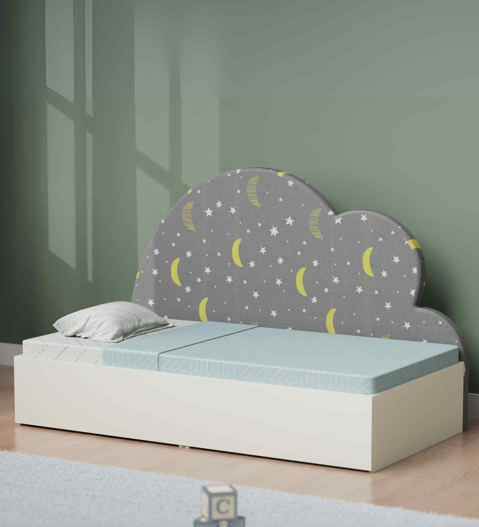 Starry Nights Trundle Bed In White Colour With Starry Nights Print