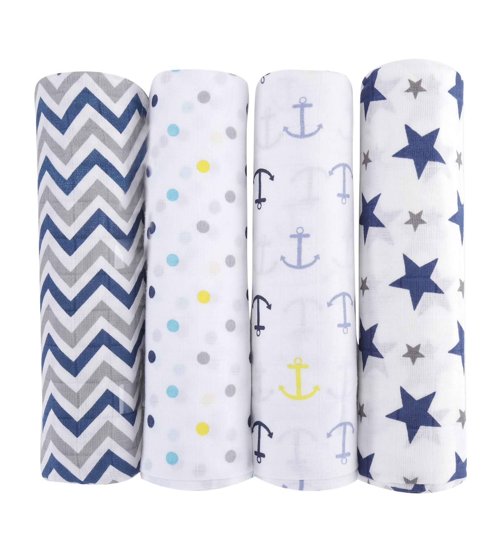 Stars & Anchor Baby Swaddle Wrap in Blue (Set of 4)