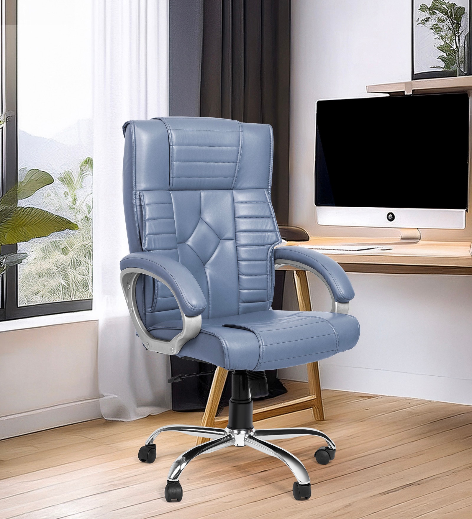 Stars Alpha High Back Office Chair With Cushioned Seat In Grey Colour Stars Alpha High Back Office Chair With Cushioned Seat In Grey Colour