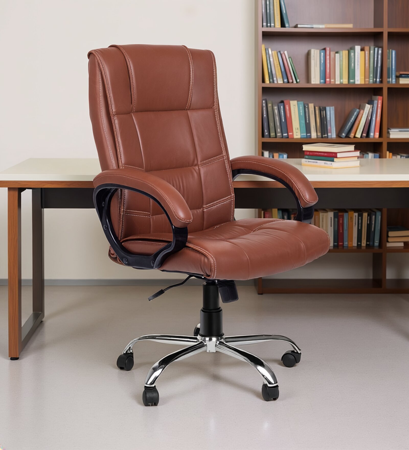 Stars Canopus High Back Office Chair With Cushioned Seat In Brown Colour Stars Canopus High Back Office Chair With Cushioned Seat In Brown Colour