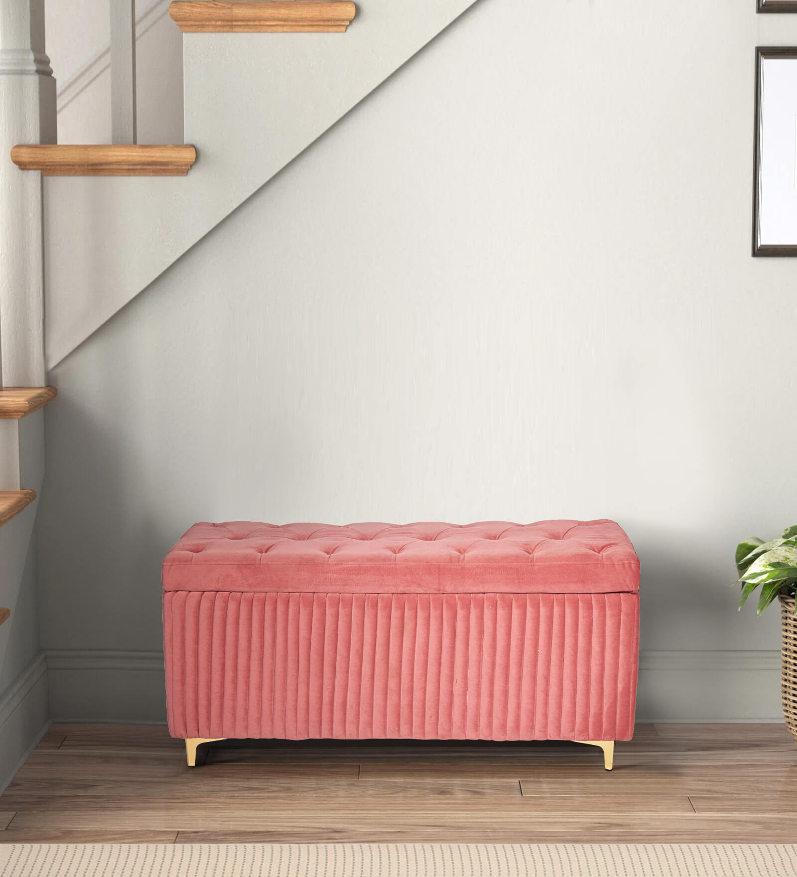 Stately Fabric Bench In Peach Colour With Storage