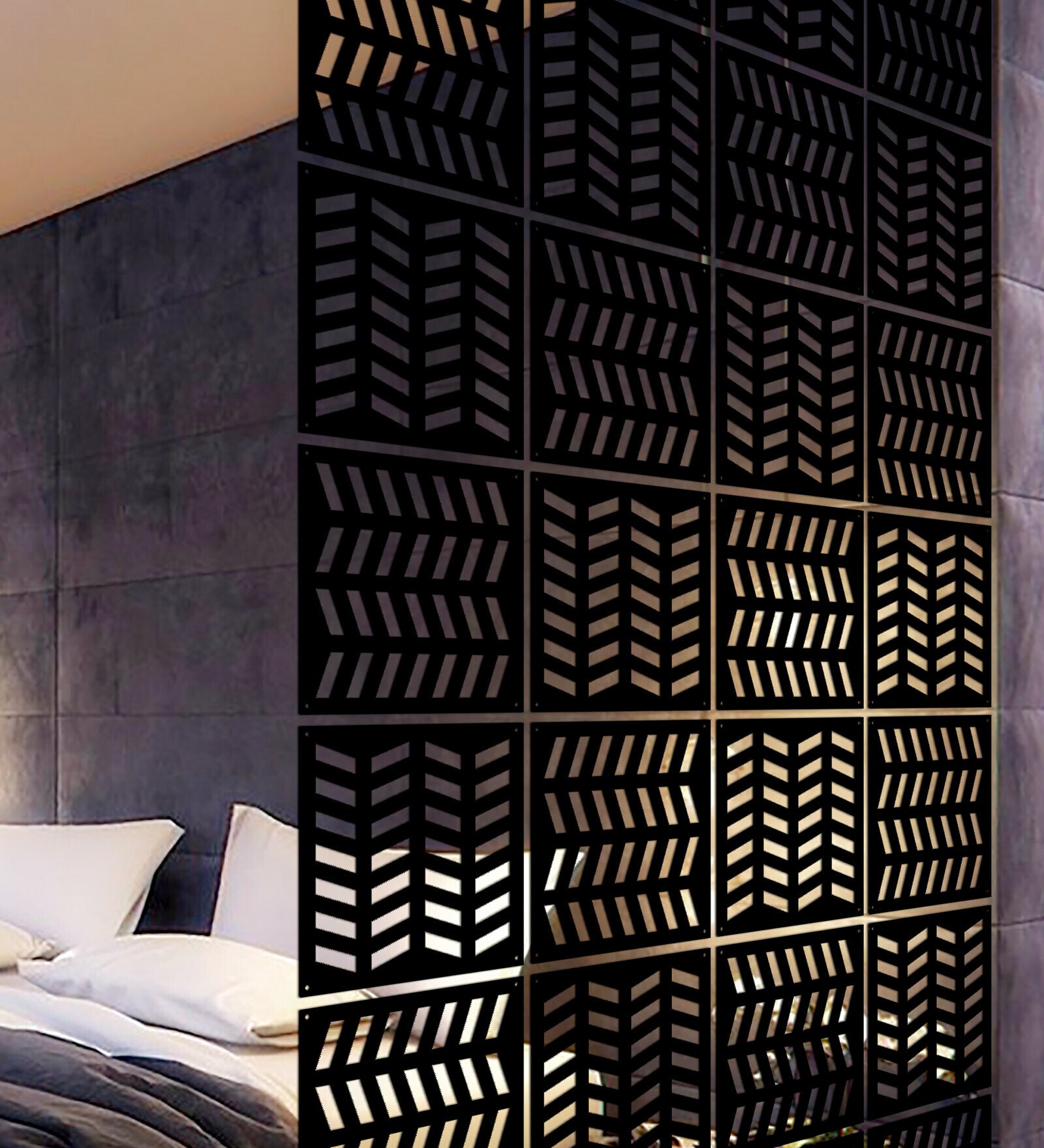 Static Zina (Set Of 10) Black Colour Acrylic Hanging Room Divider