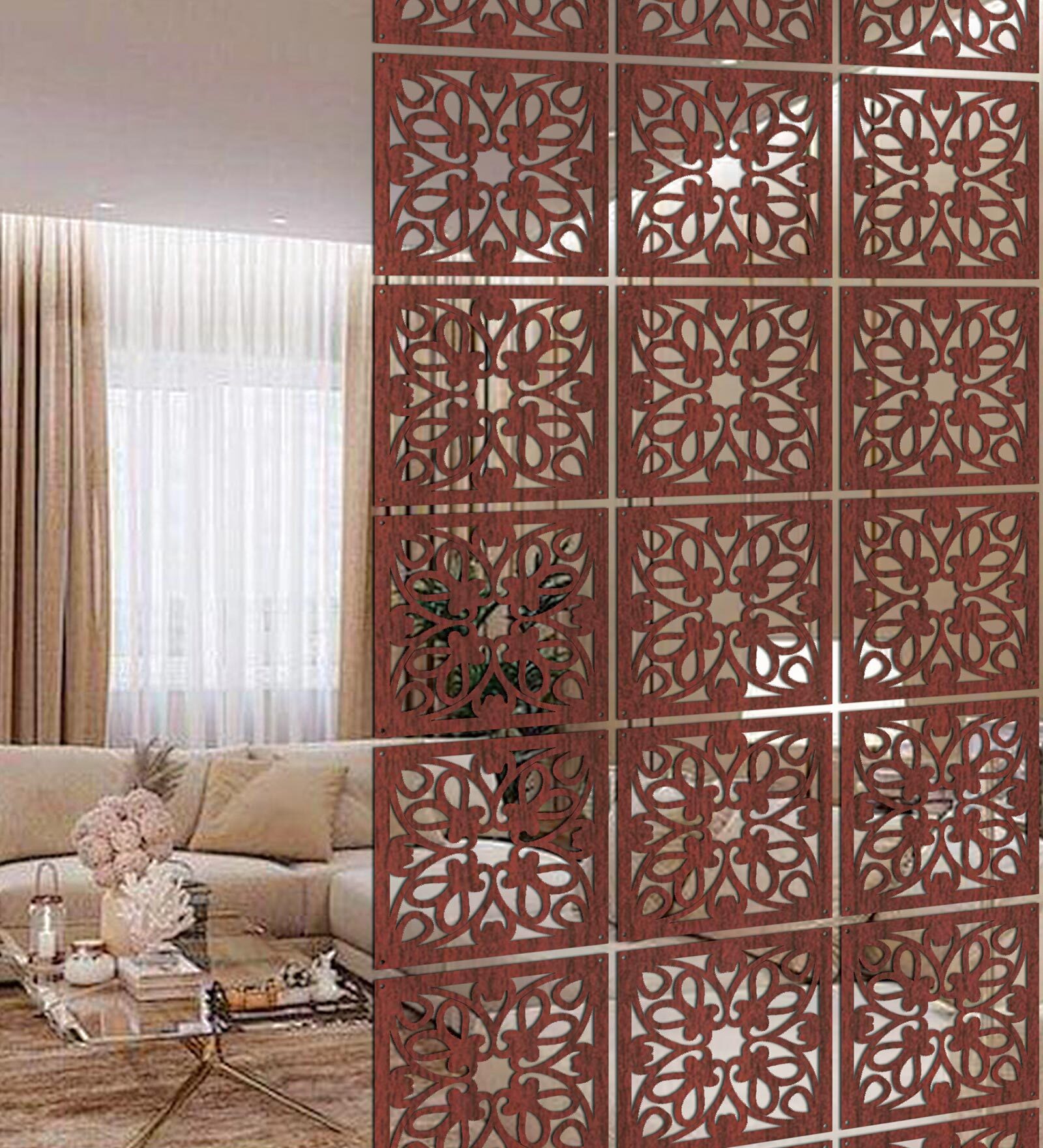 Static Java (Set Of 10) Brown Colour Engineered Wood Hanging Room Divider