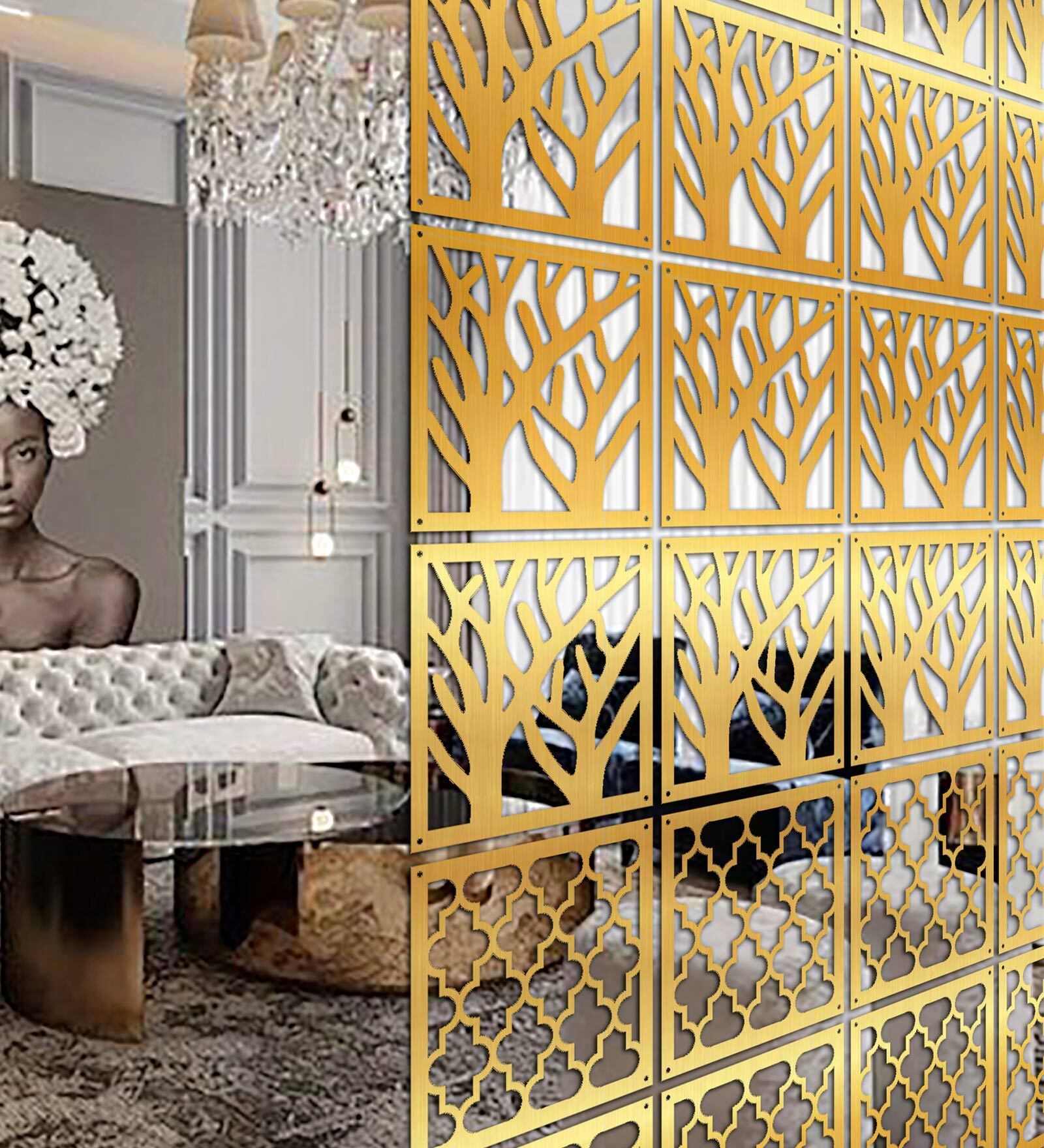 Static Lorain (Set Of 10) Gold Colour Acrylic Hanging Room Divider