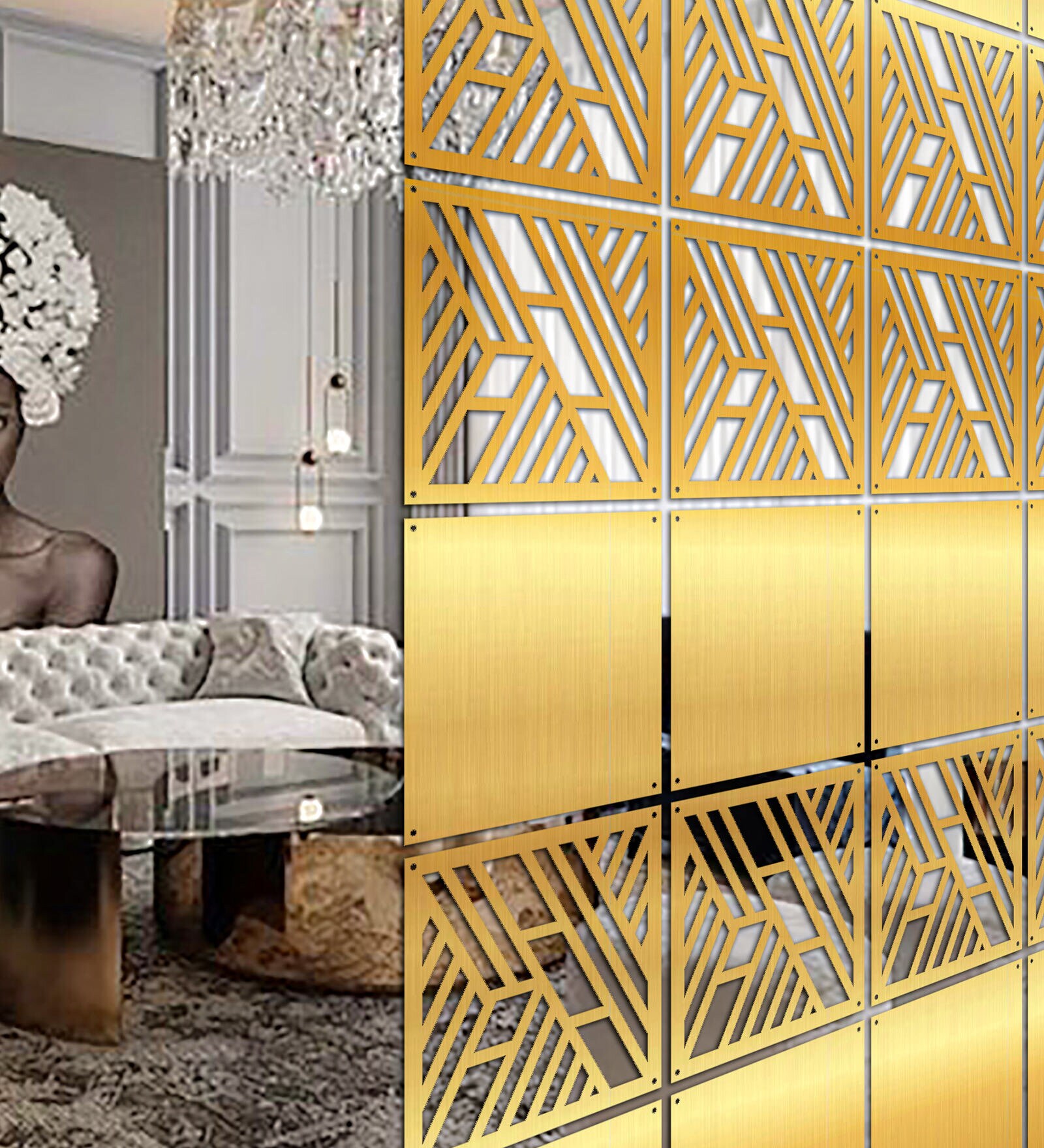 Buy Static Taio (Set Of 10) Gold Colour Acrylic Hanging Room Divider at