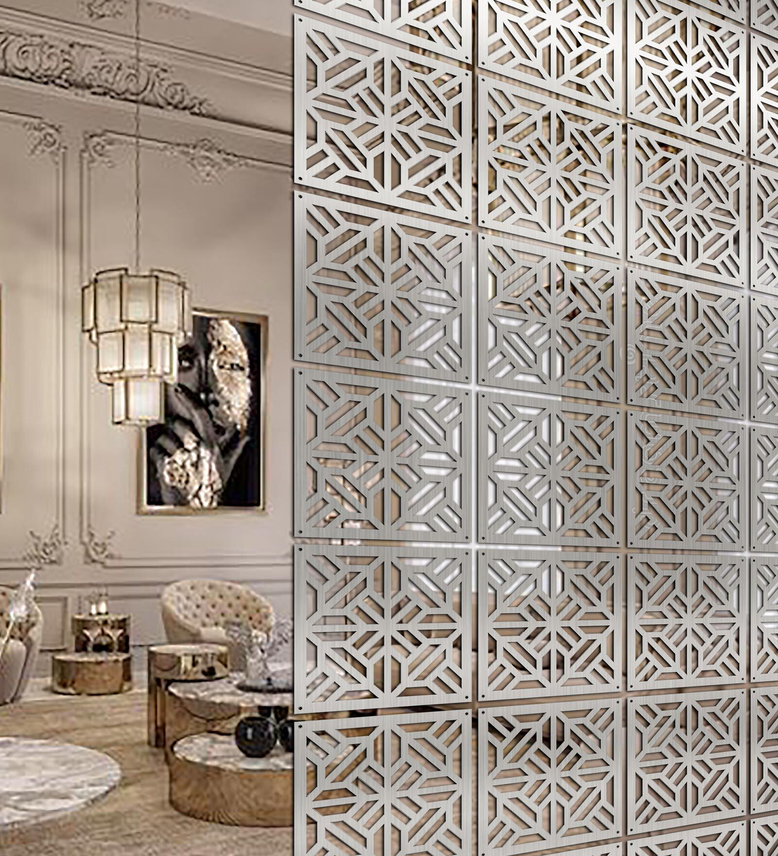 Static Midway (Set Of 10) Silver Colour Acrylic Hanging Room Divider