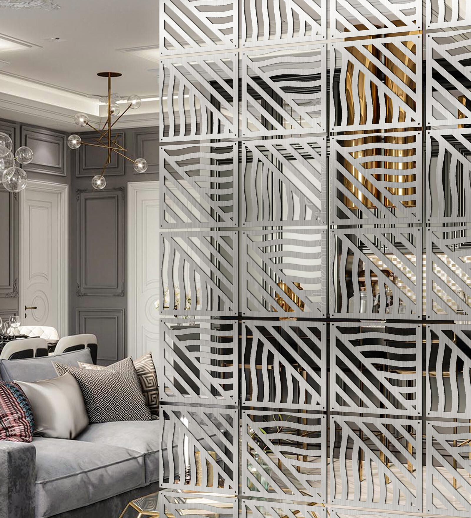 Static Optimus (Set Of 10) Silver Colour Acrylic Hanging Room Divider