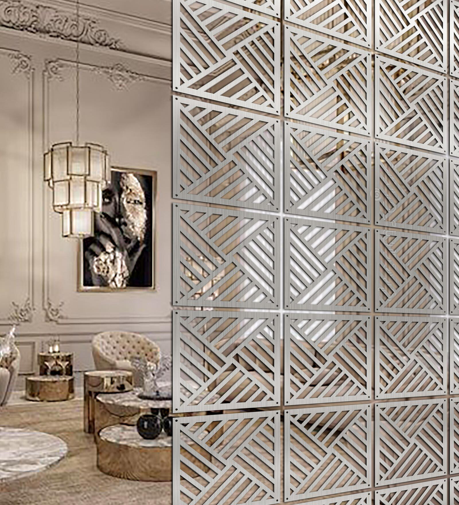 Static Merriam (Set Of 10) Silver Colour Acrylic Hanging Room Divider