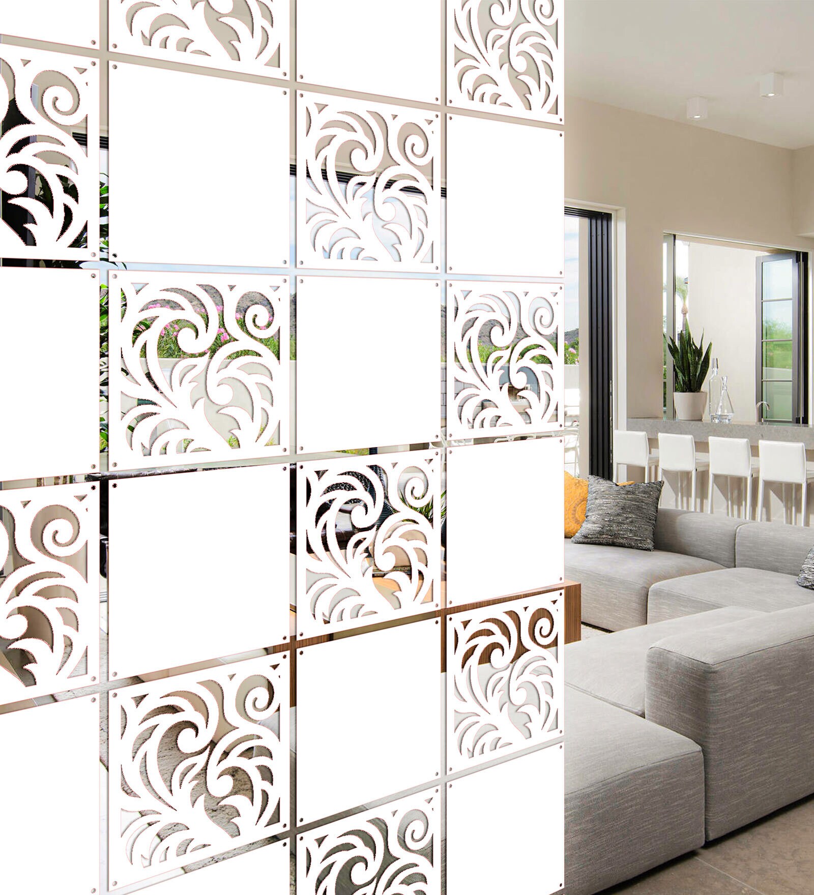 Static Inky (Set Of 10) White Colour Acrylic Hanging Room Divider