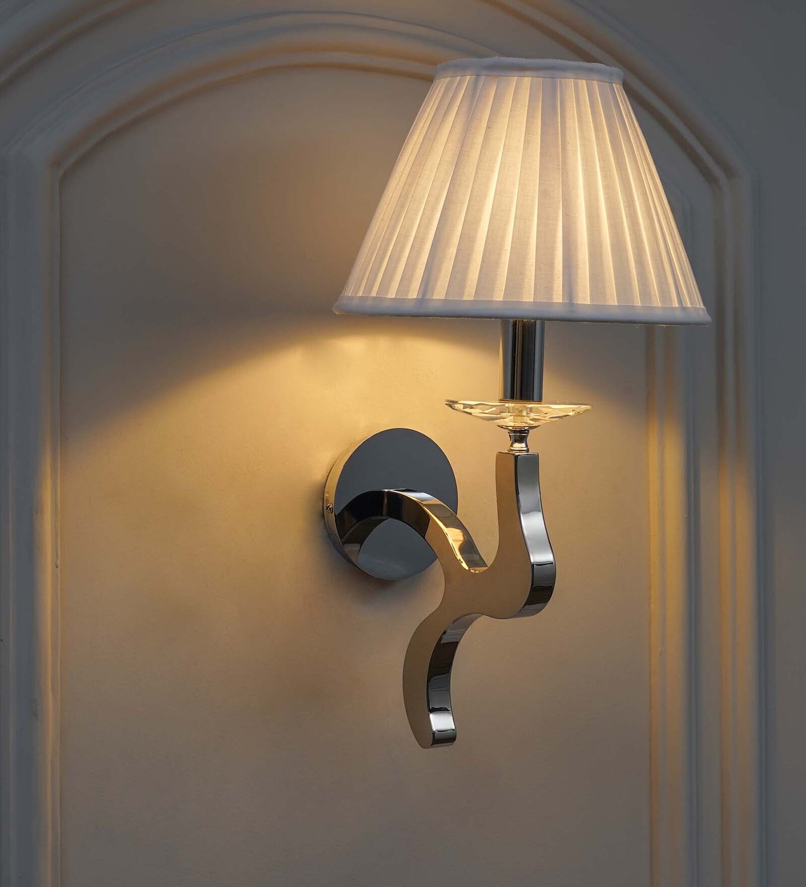 Stayton White Shade Wall Light With Chrome Metal Body Modern Decorative Wall Lamp For Bedroom, Living Room & Hotel Interiors