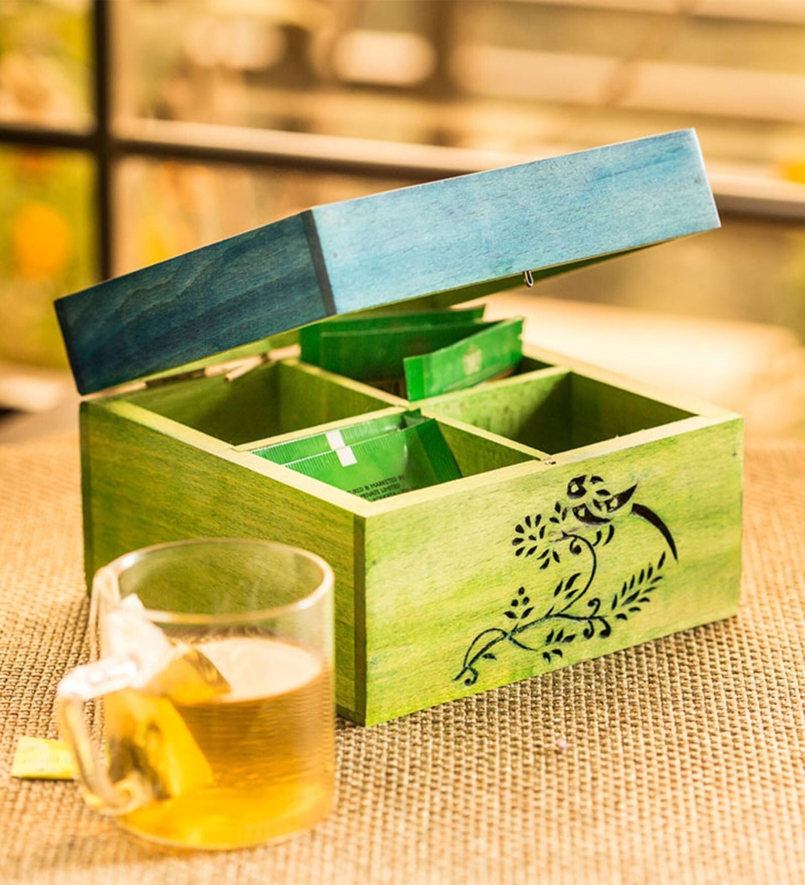 Buy Bird Collection Wooden Tea Box Cum MultiUtility Box by