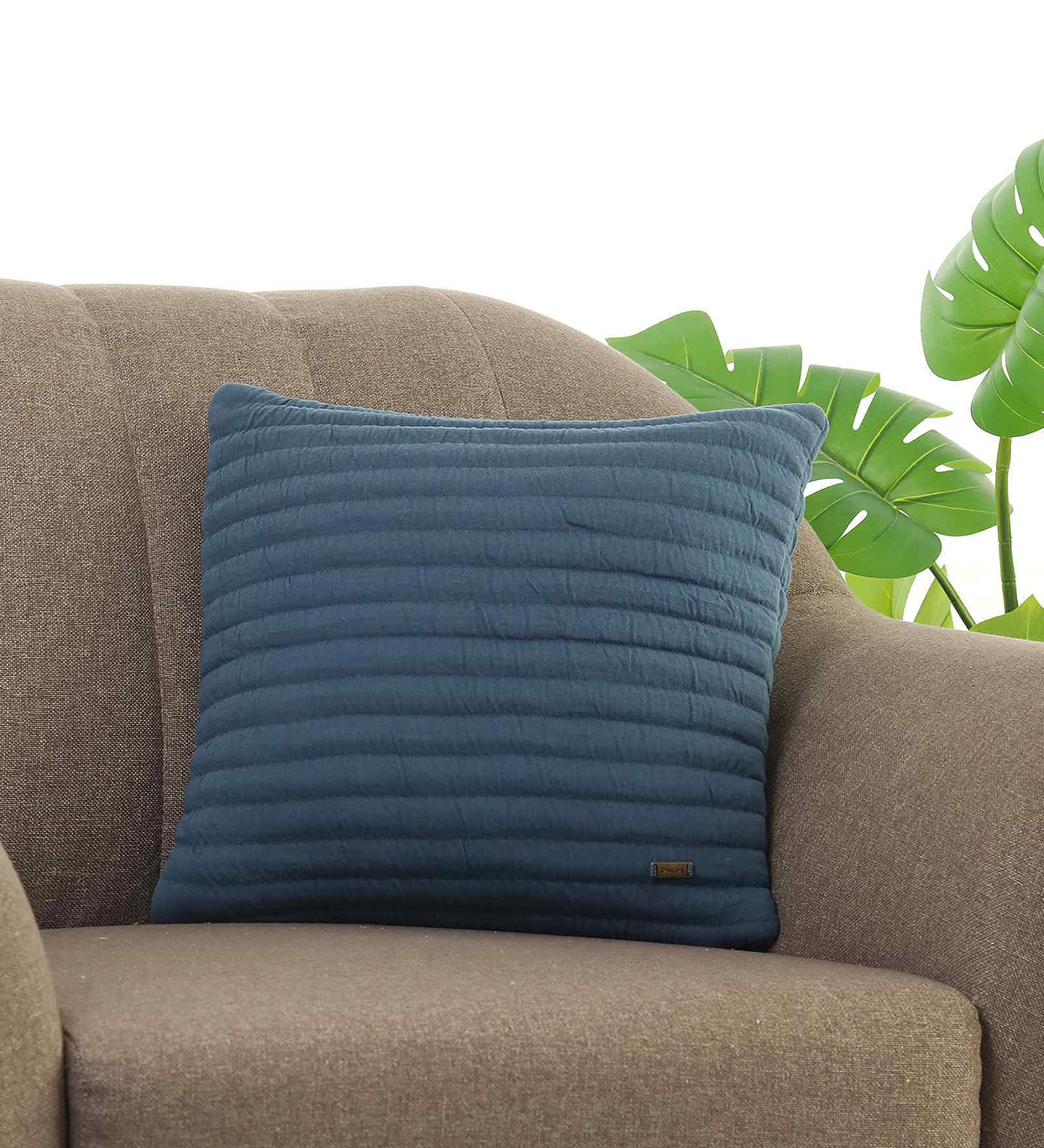 Steel Blue Shell 100% Cotton 18X18 Inches Knitted Cushion Cover With Filler