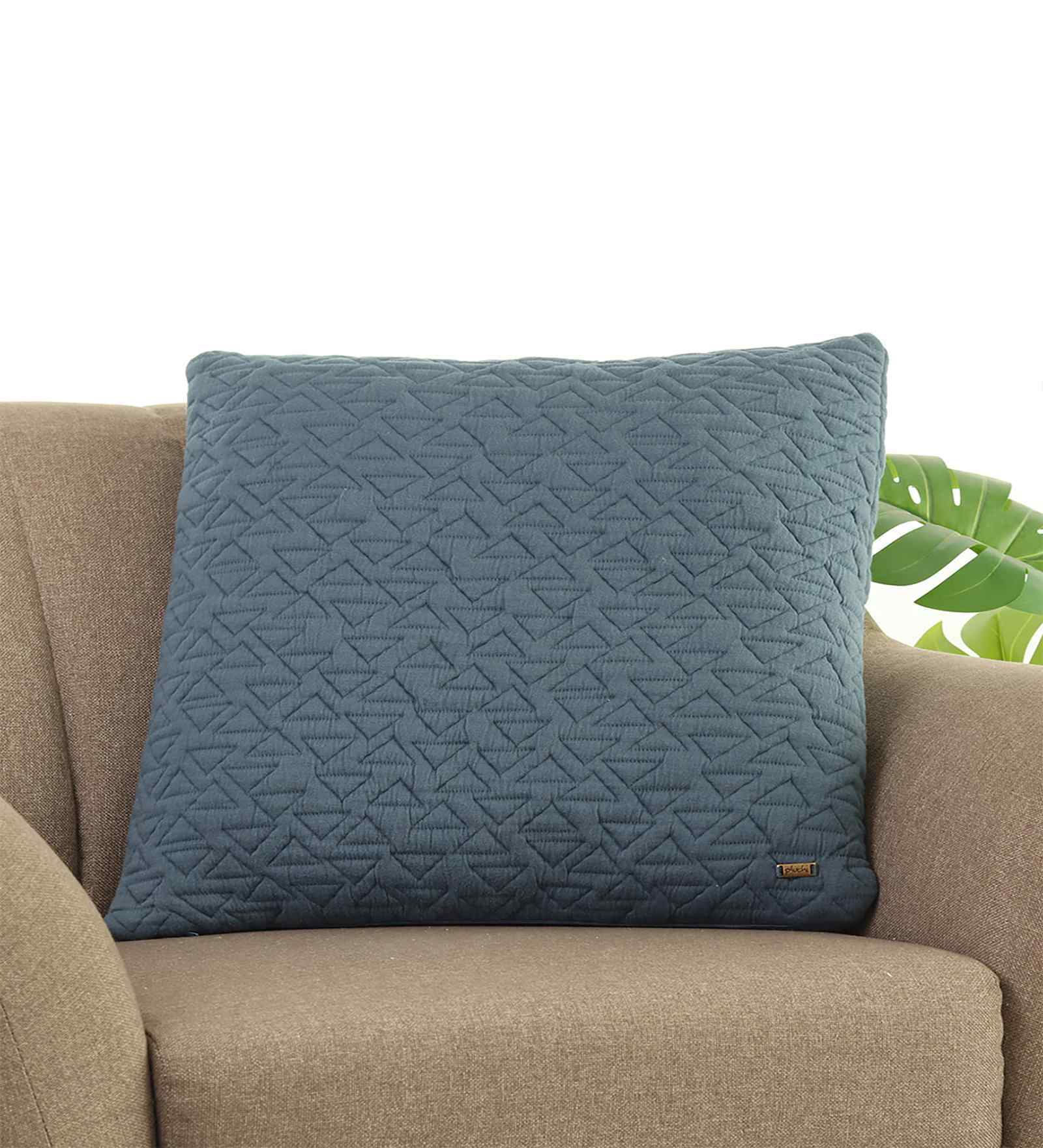 Steel Blue Shell 100% Cotton 20X20 Inches Knitted Cushion Cover With Filler