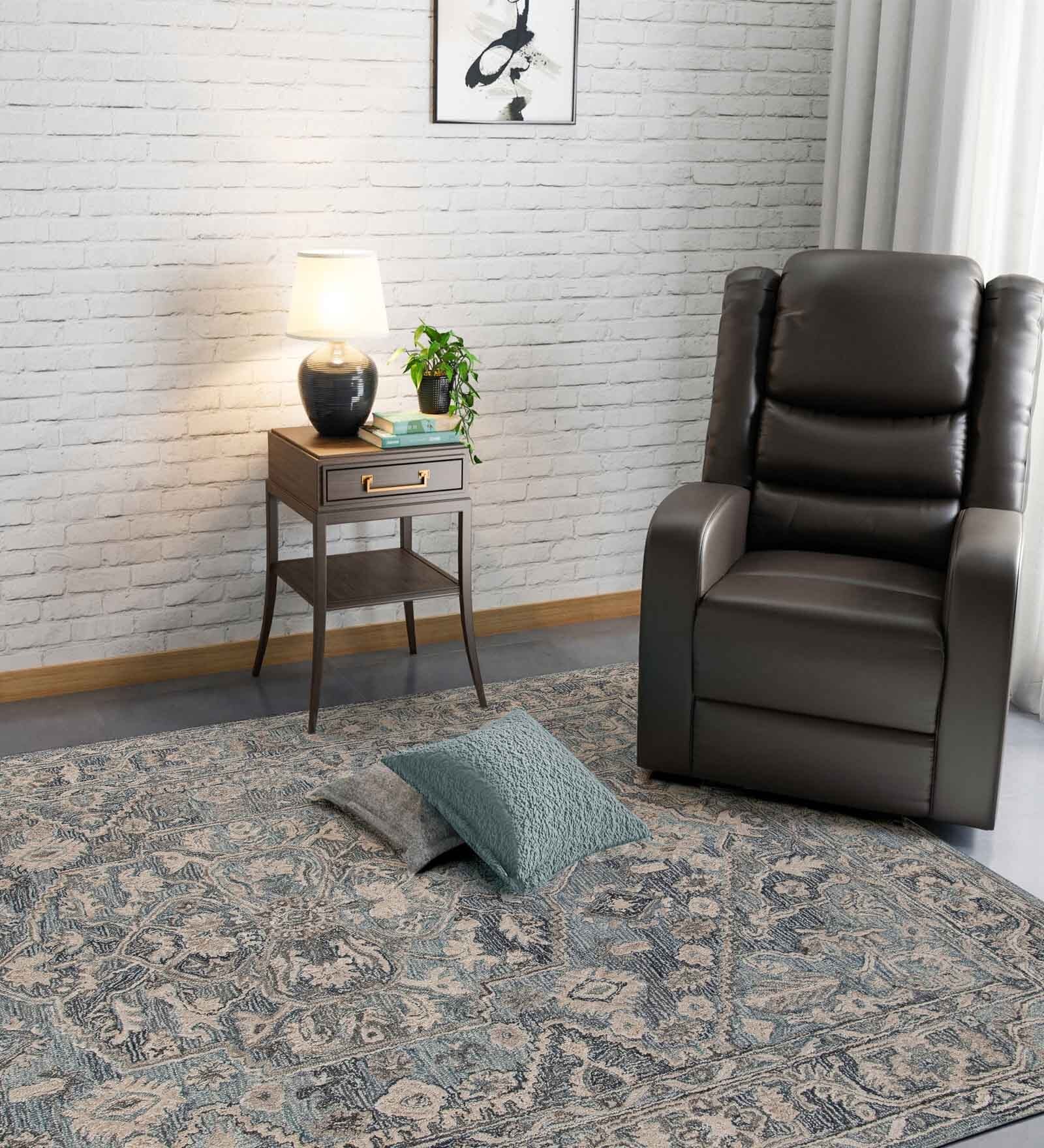 Blue Persian Viscose 5 ft x 7 ft Hand Tufted Carpet