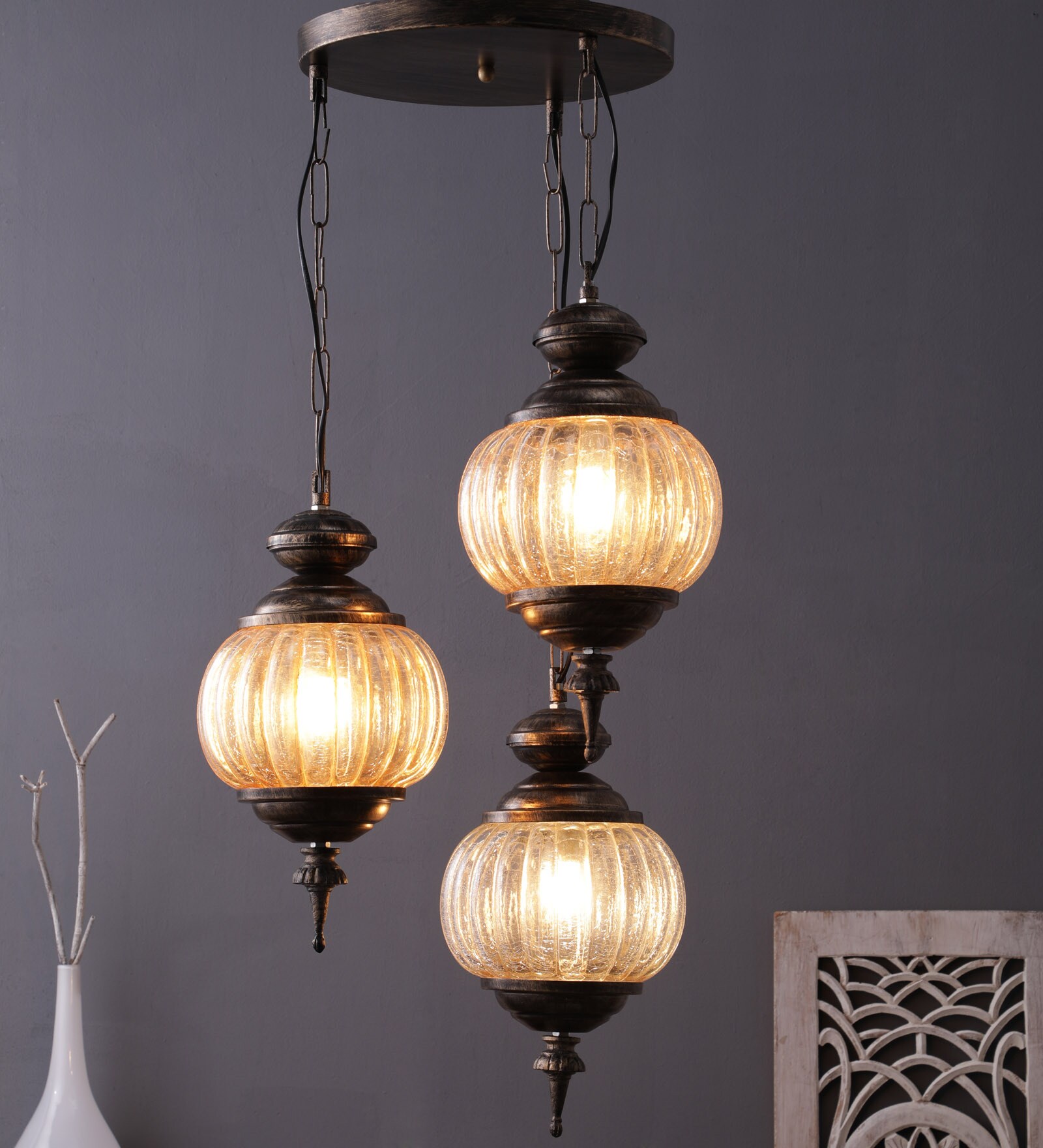 Buy Gold Steel 3 Light Cluster Hanging Lights by Learc Designer