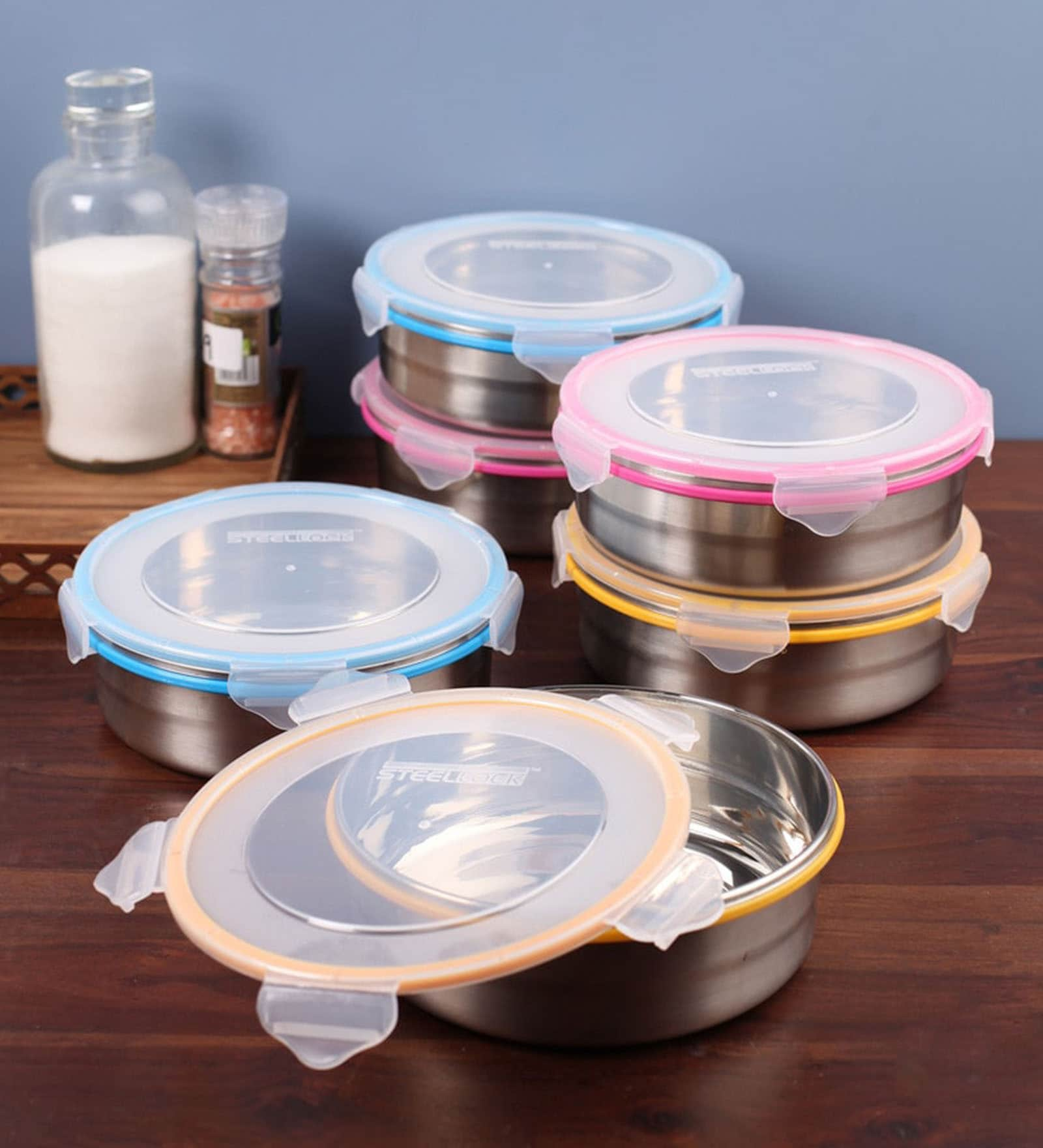 Buy Steel Lock Multicolour 1200 Ml Storage Lunch Box - Set of 6 at 100% ...