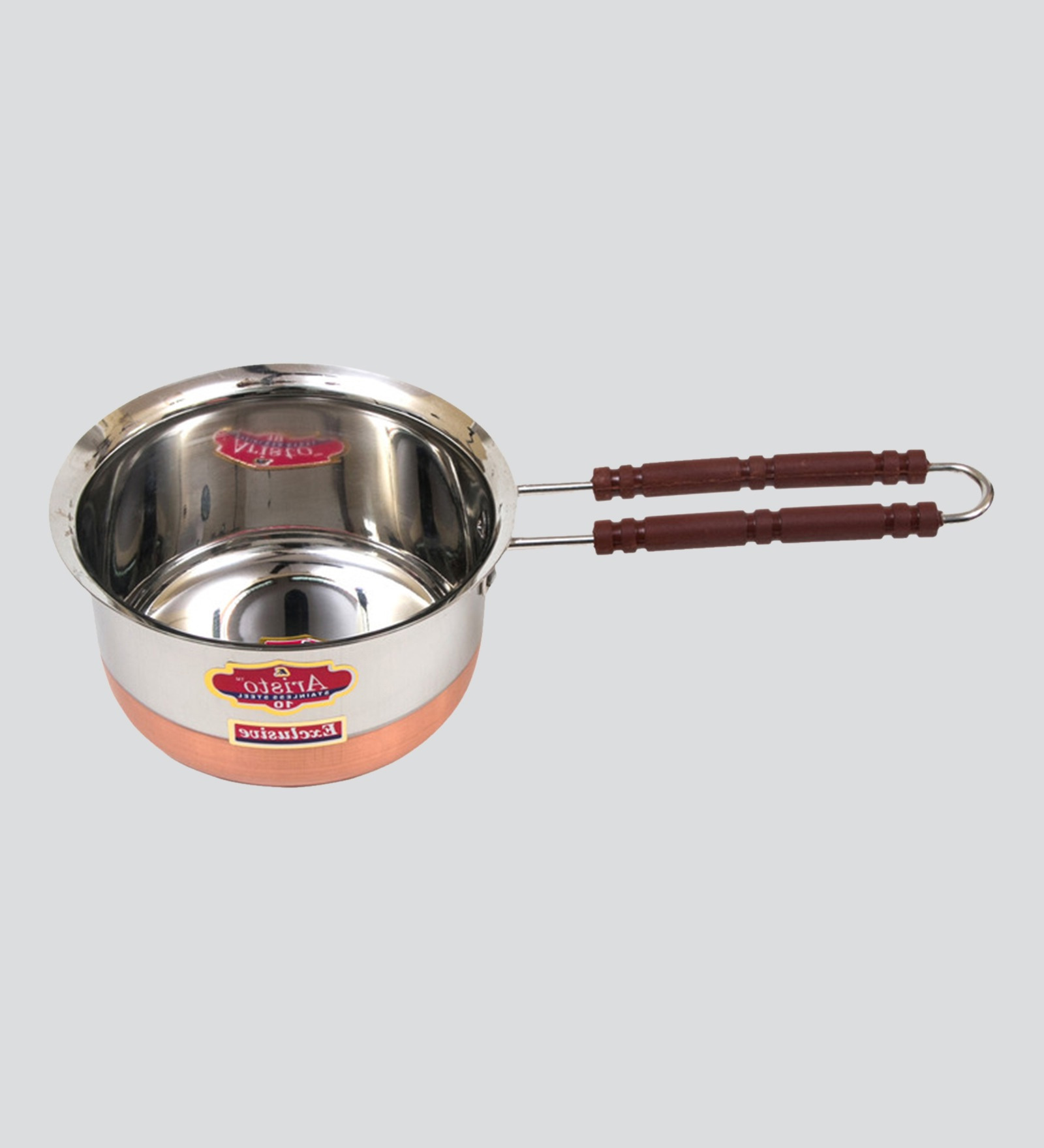 Steel Patti Copper Bottom Saucepan with Rubber grip Handle, Stainless Steel, Silver