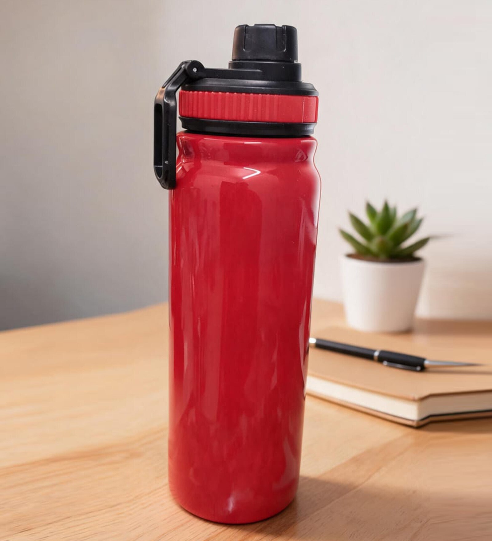 Red Stainless Steel Shine Water Bottle with Flip Top Lid & Carry Loop, 750 ml