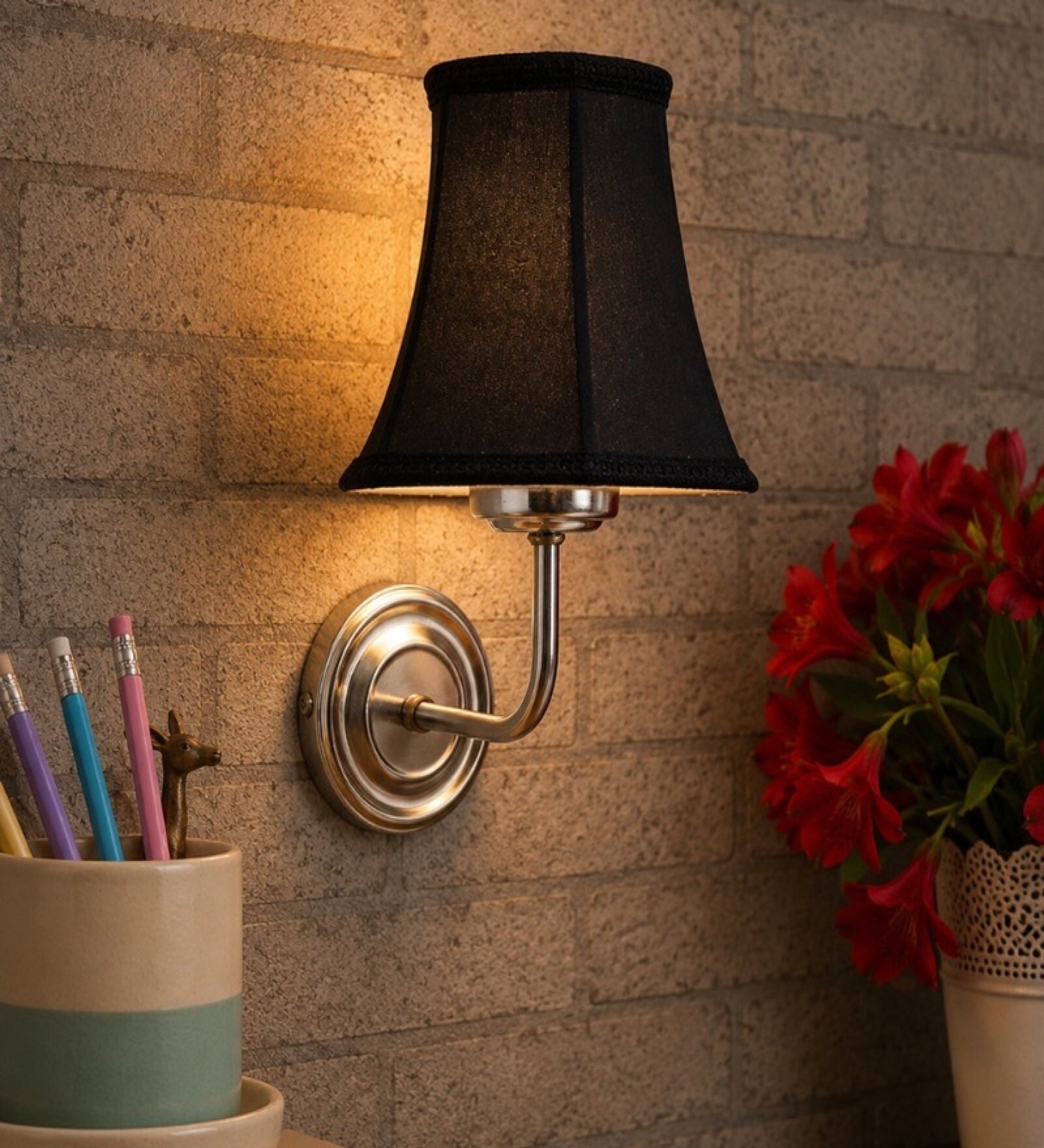 Steel Wall Mounted Lamp with Black Cotton Shade