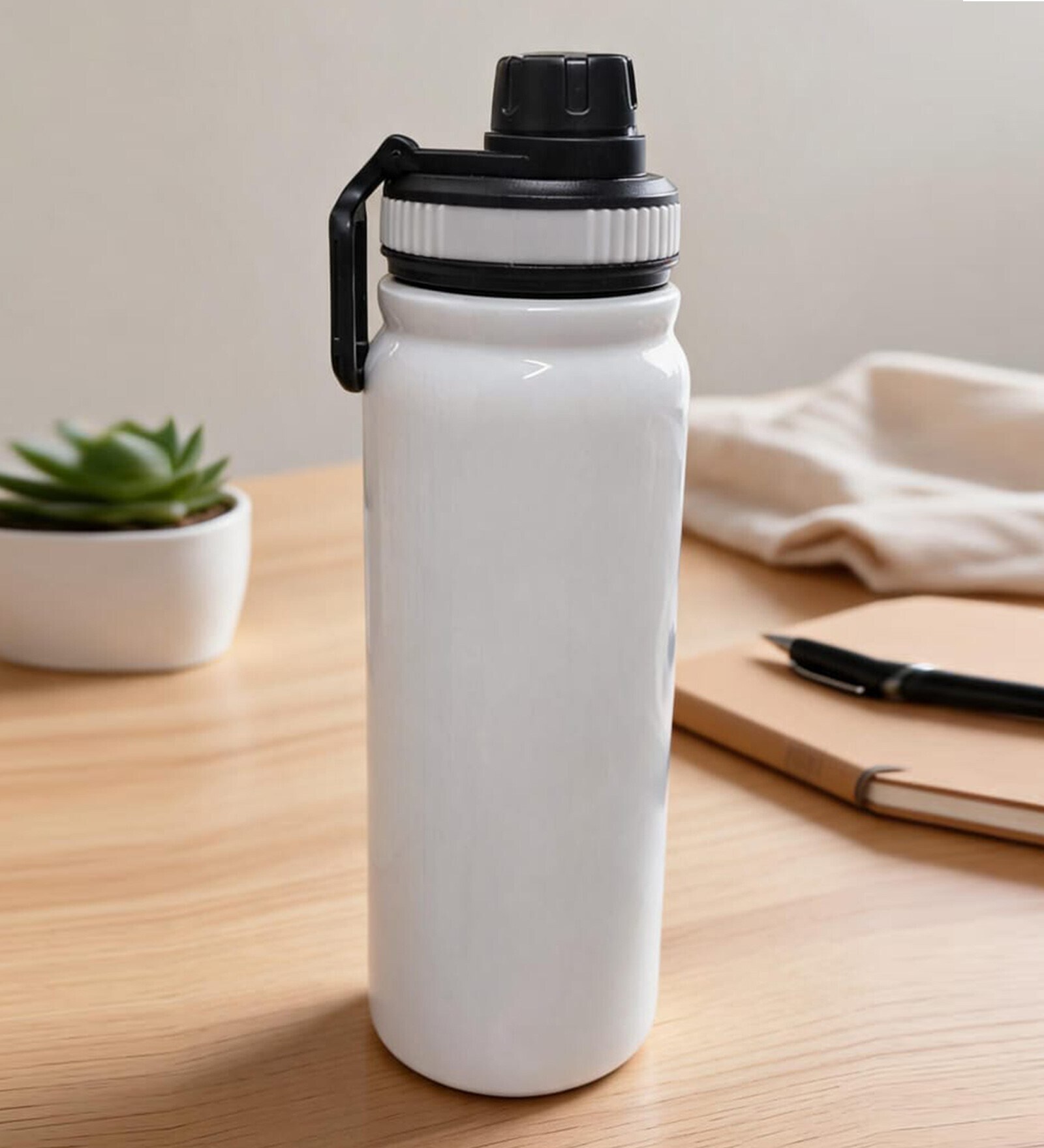 White Stainless Steel Shine Water Bottle with Flip Top Lid & Carry Loop, 750 ml