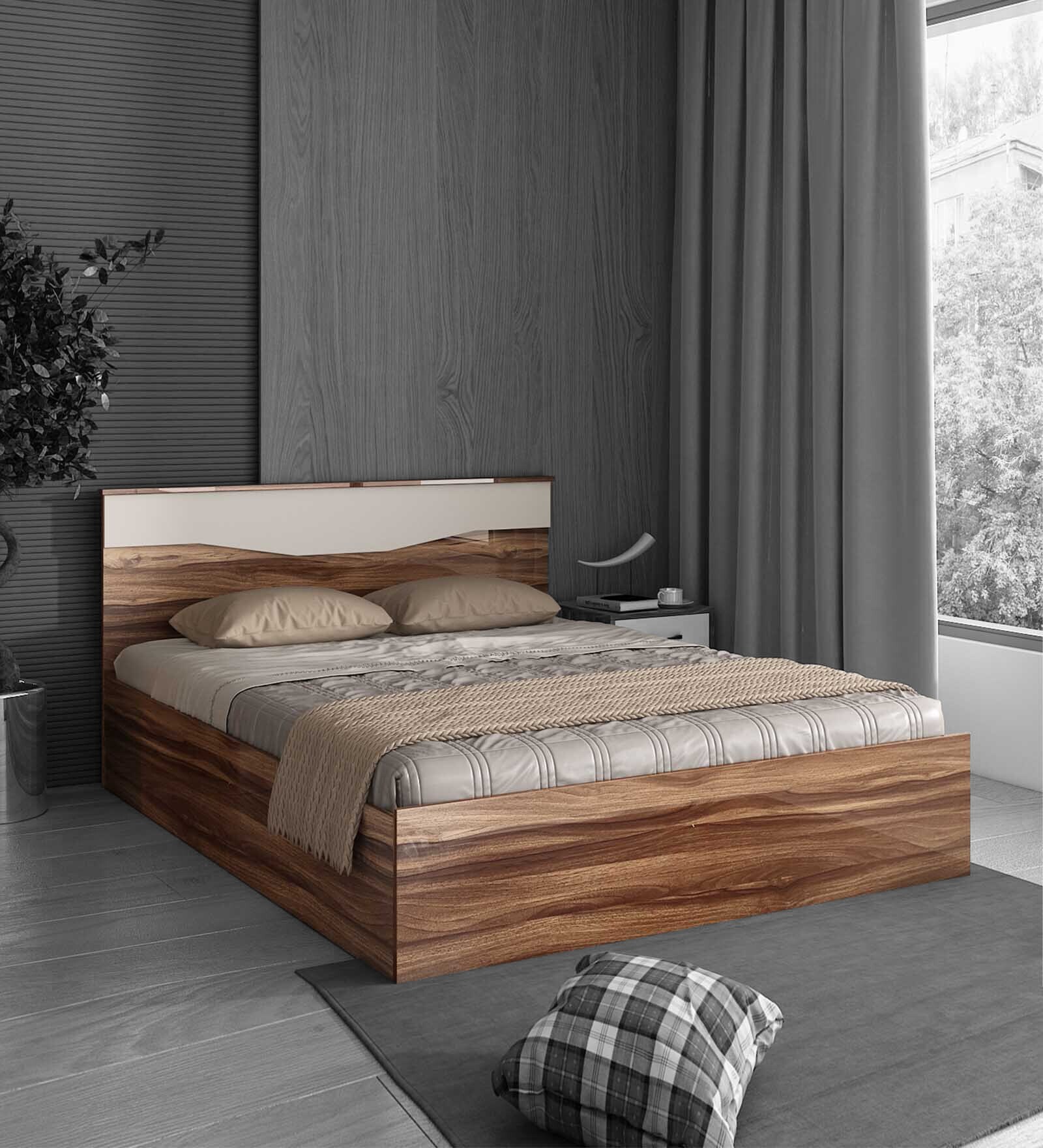 Buy Stella King Size Bed in Frosty White & Antique Oak Finish with Box