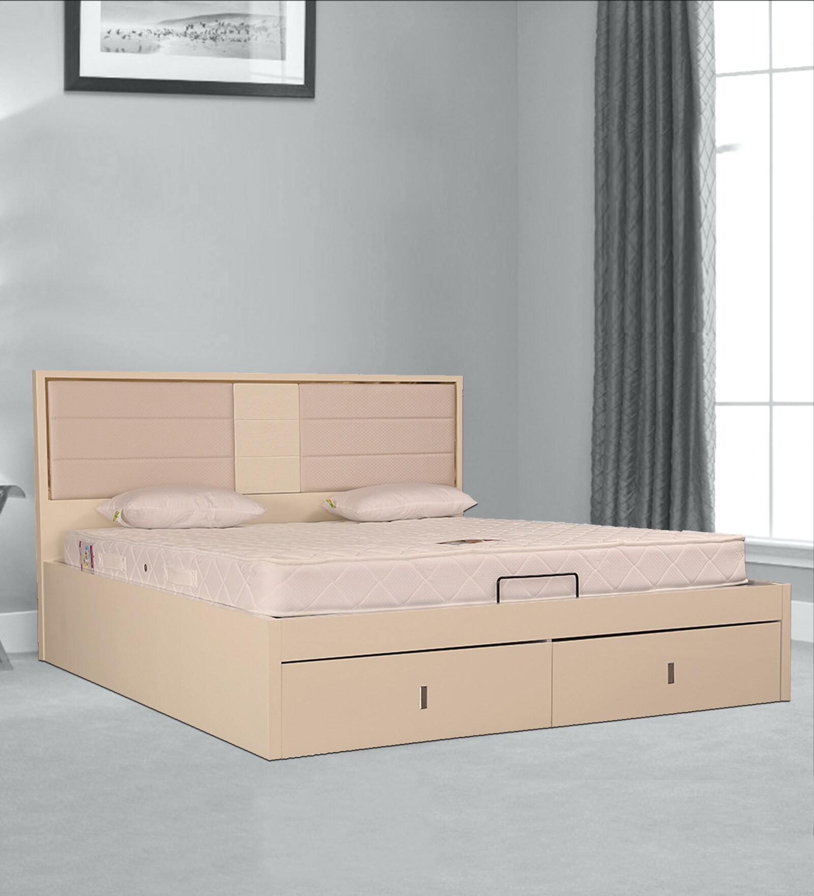 Stellar Queen Size Bed with Storage in High Gloss White Finish