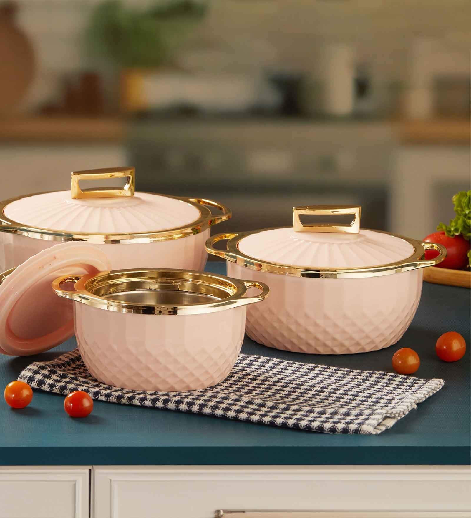 Stellar  Pink Plastic & Steel 3Pcs Insulated Thermoware Casserole