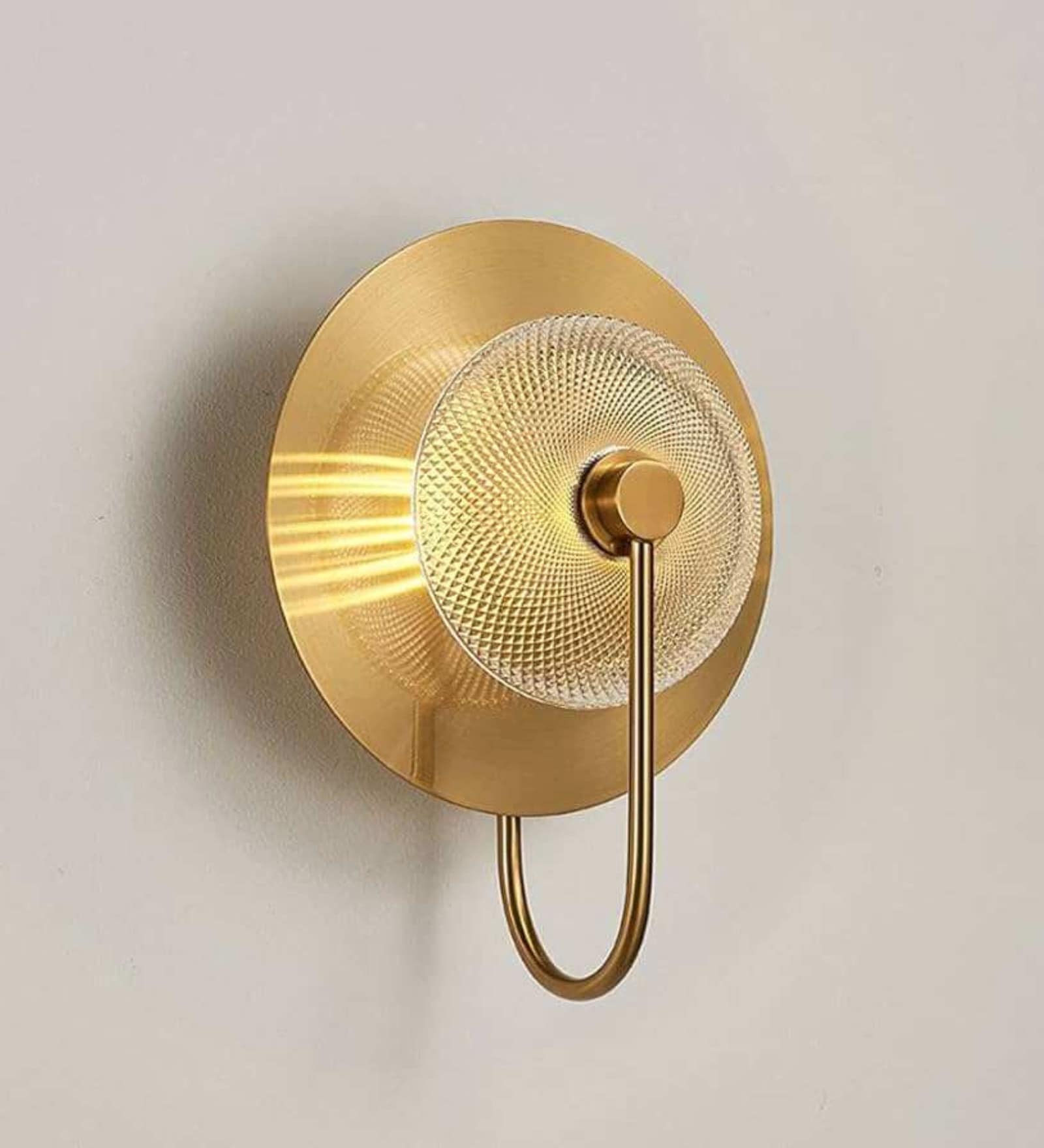 Stello Golden Halo Wall Light with Clear Textured Glass Accent